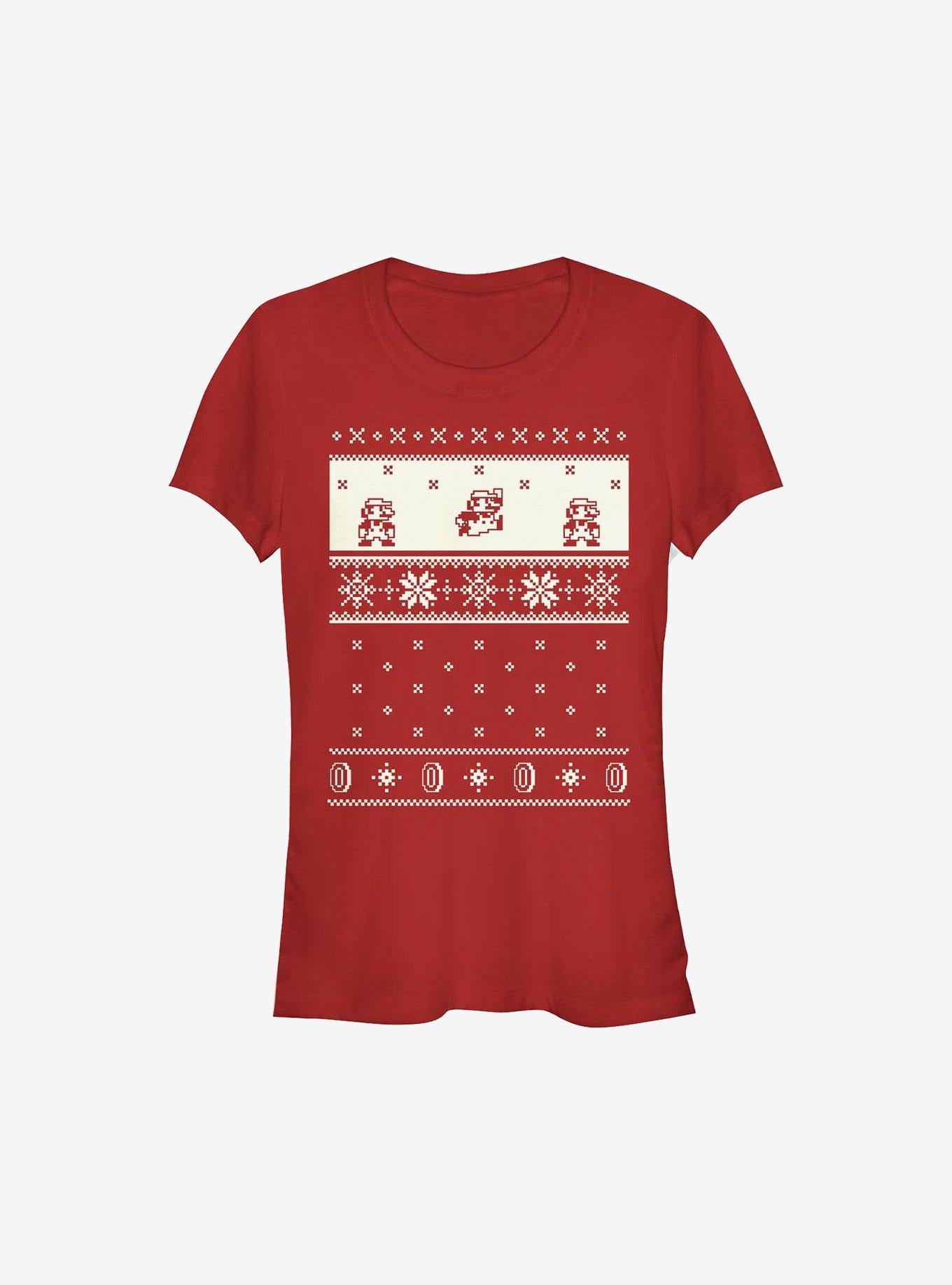 Super Mario Cream Christmas Pattern Girls TShirt T-Shirt | High-Quality Print | Trending Festive Apparel