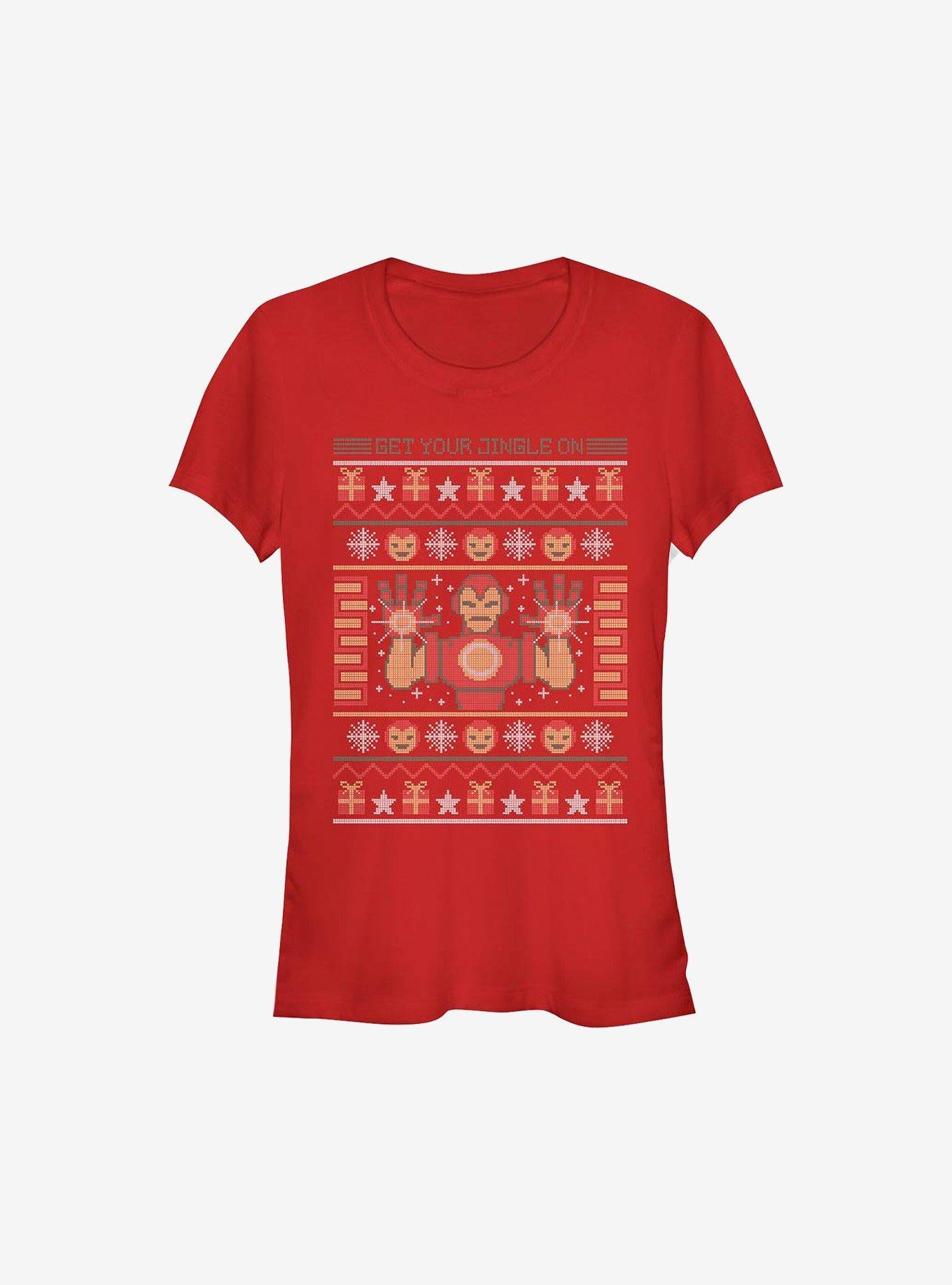 Marvel Iron Man Christmas Pattern Girls TShirt T-Shirt | Vintage Christmas Look | Perfect Holiday Gift