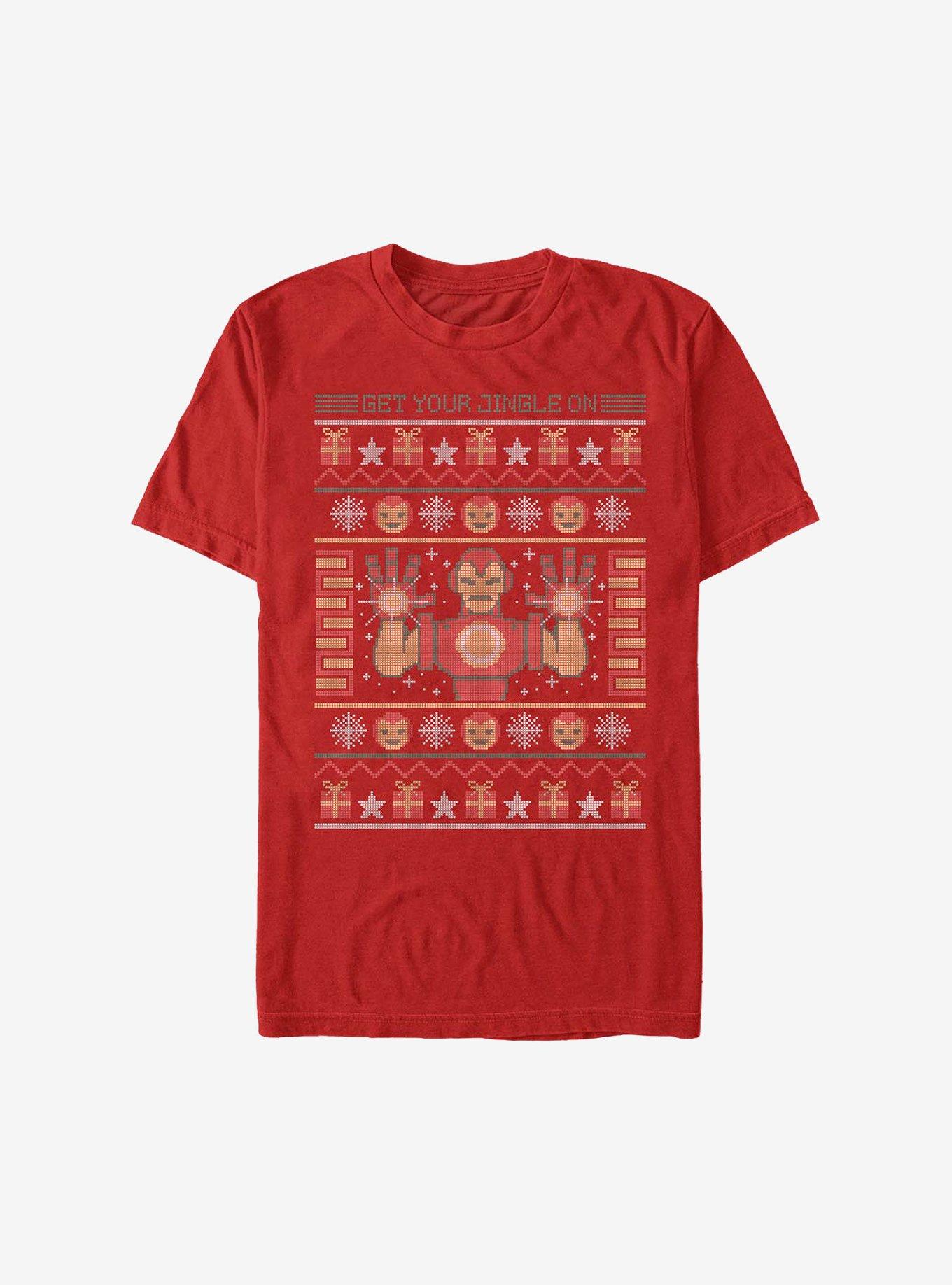 Marvel Iron Man Christmas Pattern T-Shirt T-Shirt – High Detail Graphic | Great Gift for Fans