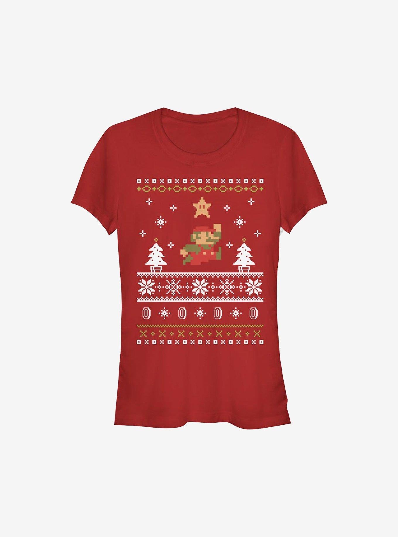 Super Mario Nordic Mario Christmas Pattern Girls T-Shirt T-Shirt – Premium Quality Print | Great Gift for Fans