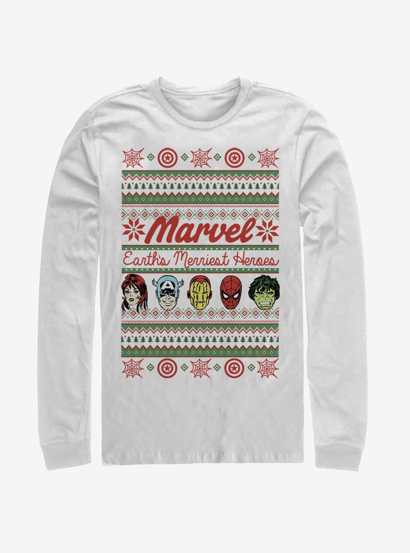 Marvel Avengers Merriest Heroes Ugly Christmas LongSleeve TShirt T-Shirt | Top Trending Graphic | Top Pick For Gifting
