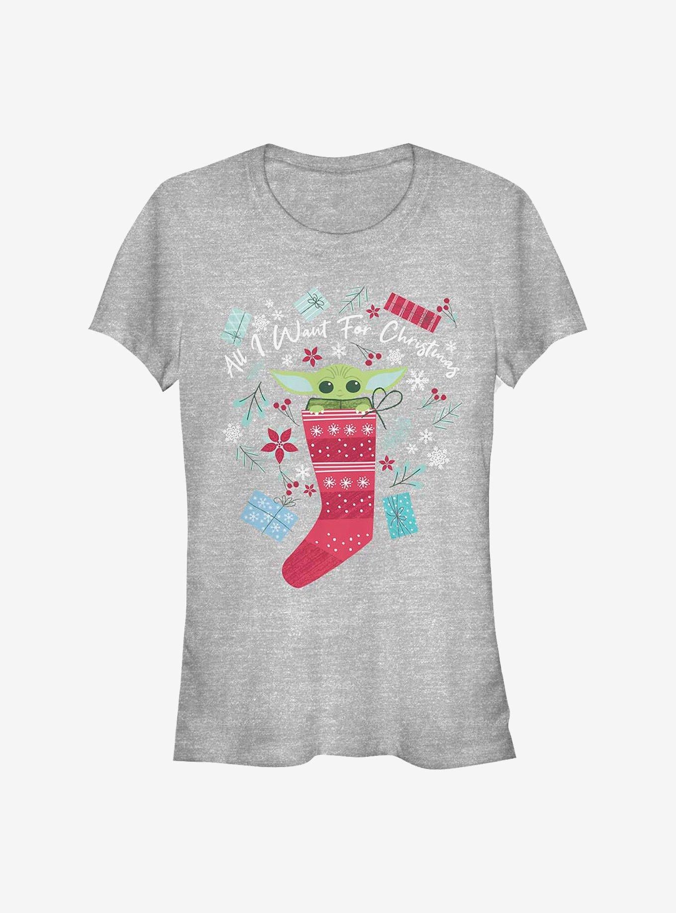 Star Wars The Mandalorian The Child All I Want For Christmas Girls TShirt T-Shirt | Holiday Edition | Great For Christmas Season