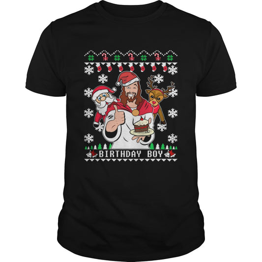 1573719664Birthday Jesus Santa And Reindeer Ugly Christmas shirt