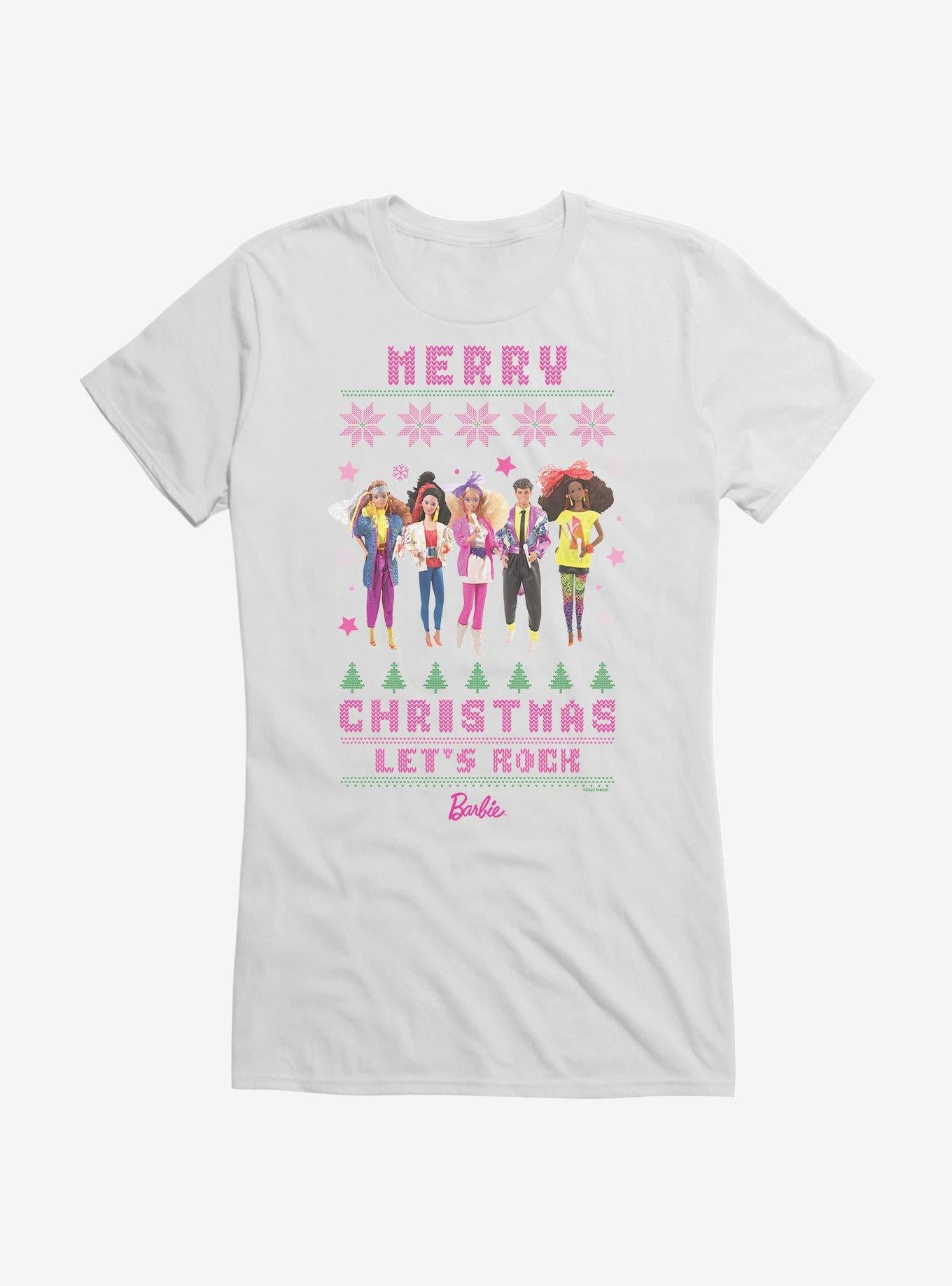 Barbie Merry Christmas Let's Rock Ugly Christmas Pattern Girls T-shirt | Trendy Graphic Tee | Casual Unisex T-shirt