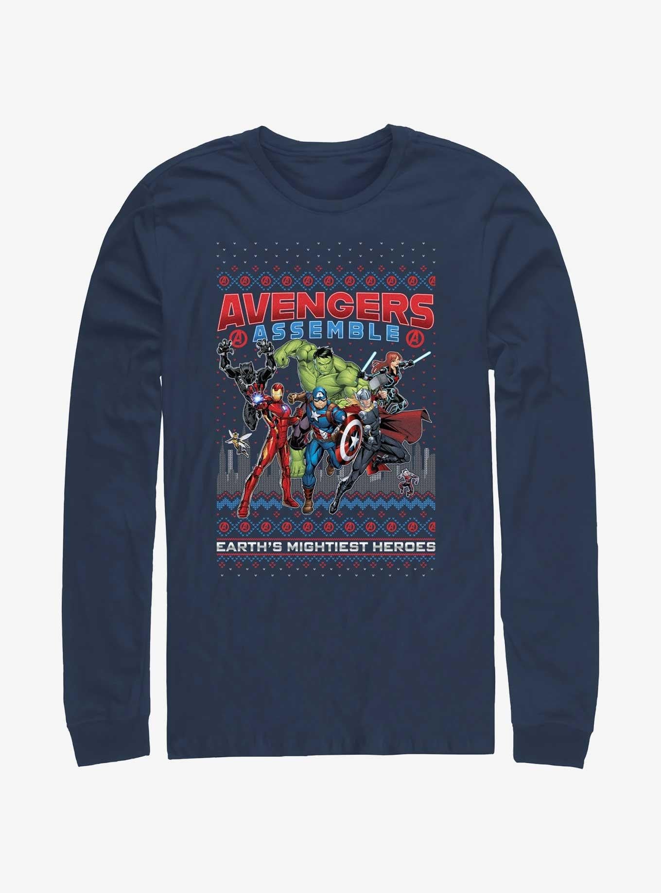 Marvel Avengers Assemble Ugly Christmas LongSleeve TShirt T-Shirt | Fan Favorite Artwork | Top Pick For Gifting