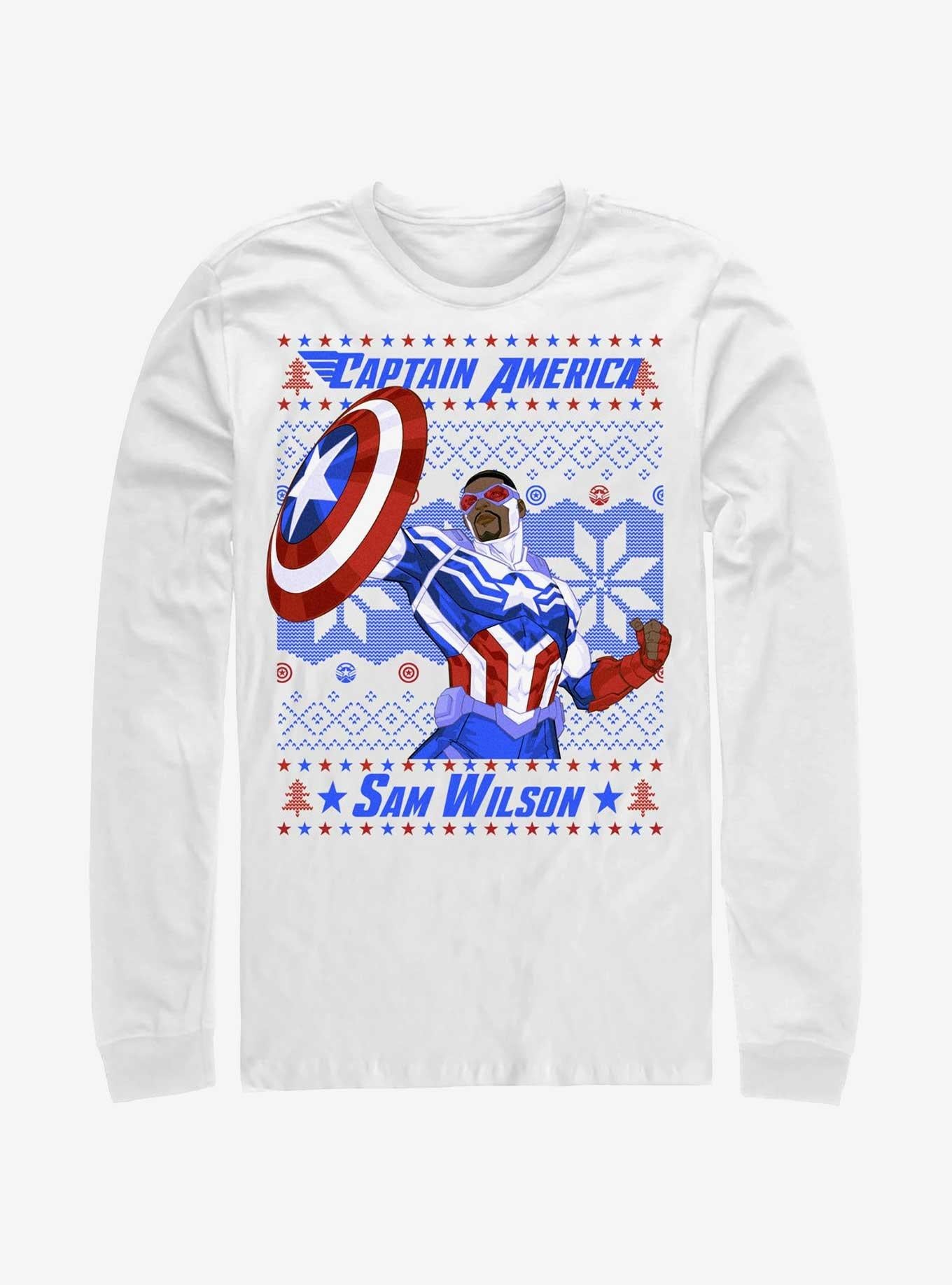 Marvel Captain America Sam Wilson Ugly Christmas LongSleeve TShirt T-Shirt | Holiday Edition | Perfect Holiday Gift