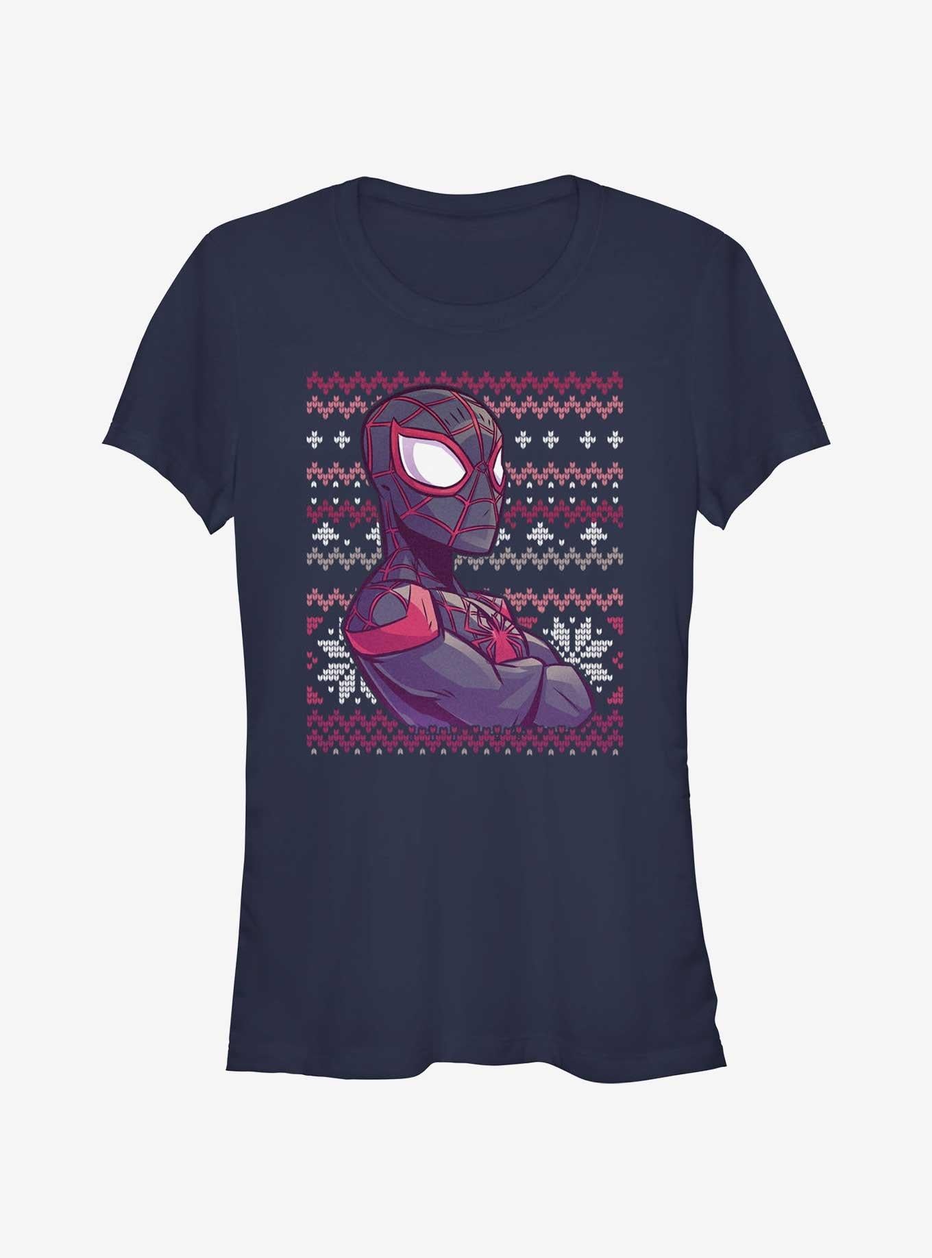 Marvel SpiderMan Miles Morales Ugly Christmas Girls TShirt T-Shirt | Top Trending Graphic | Trending Festive Apparel