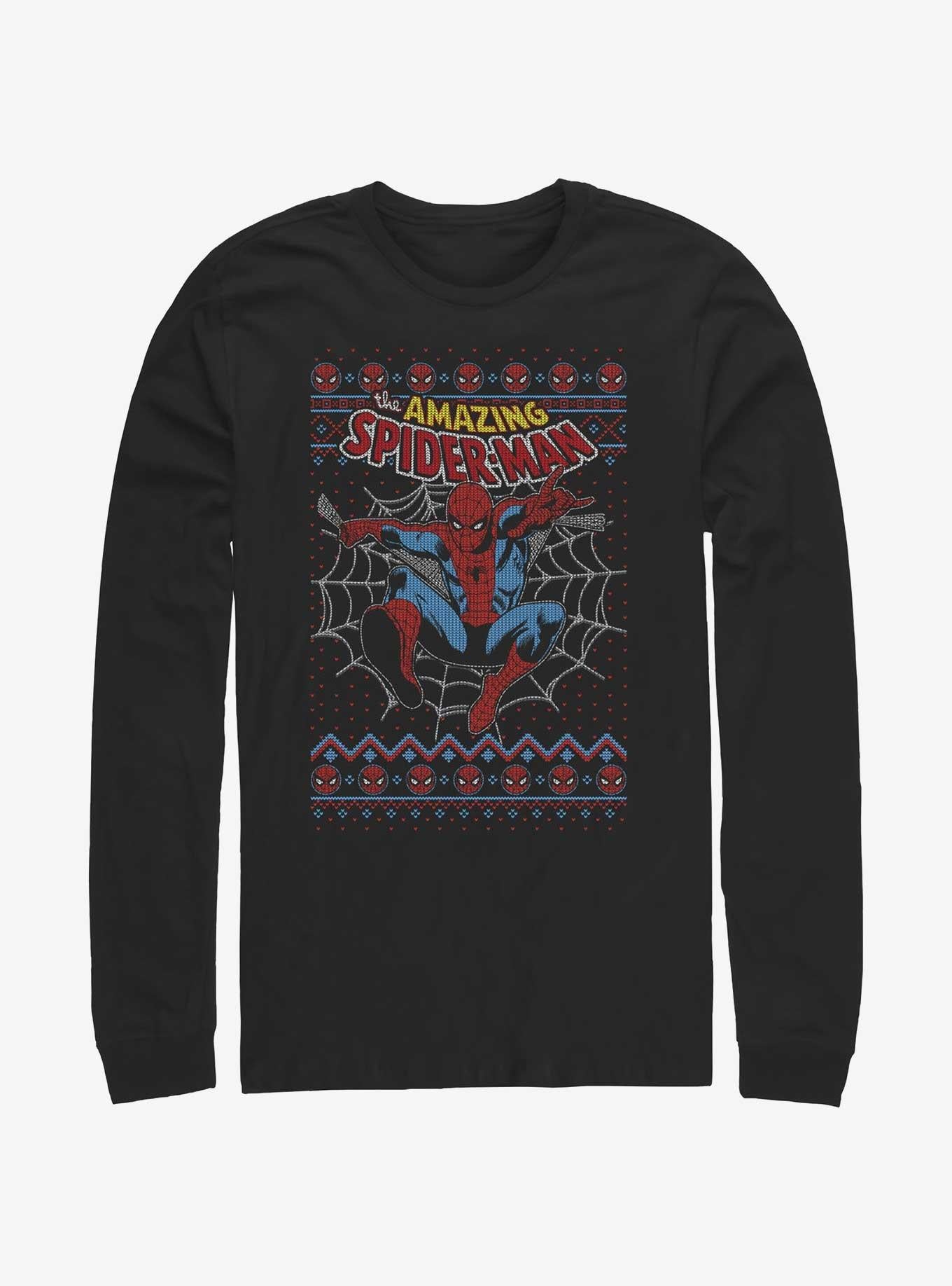 Marvel Spider-man Web Jump Ugly Christmas Long-sleeve T-shirt | Trendy Graphic Tee | Casual Unisex T-shirt