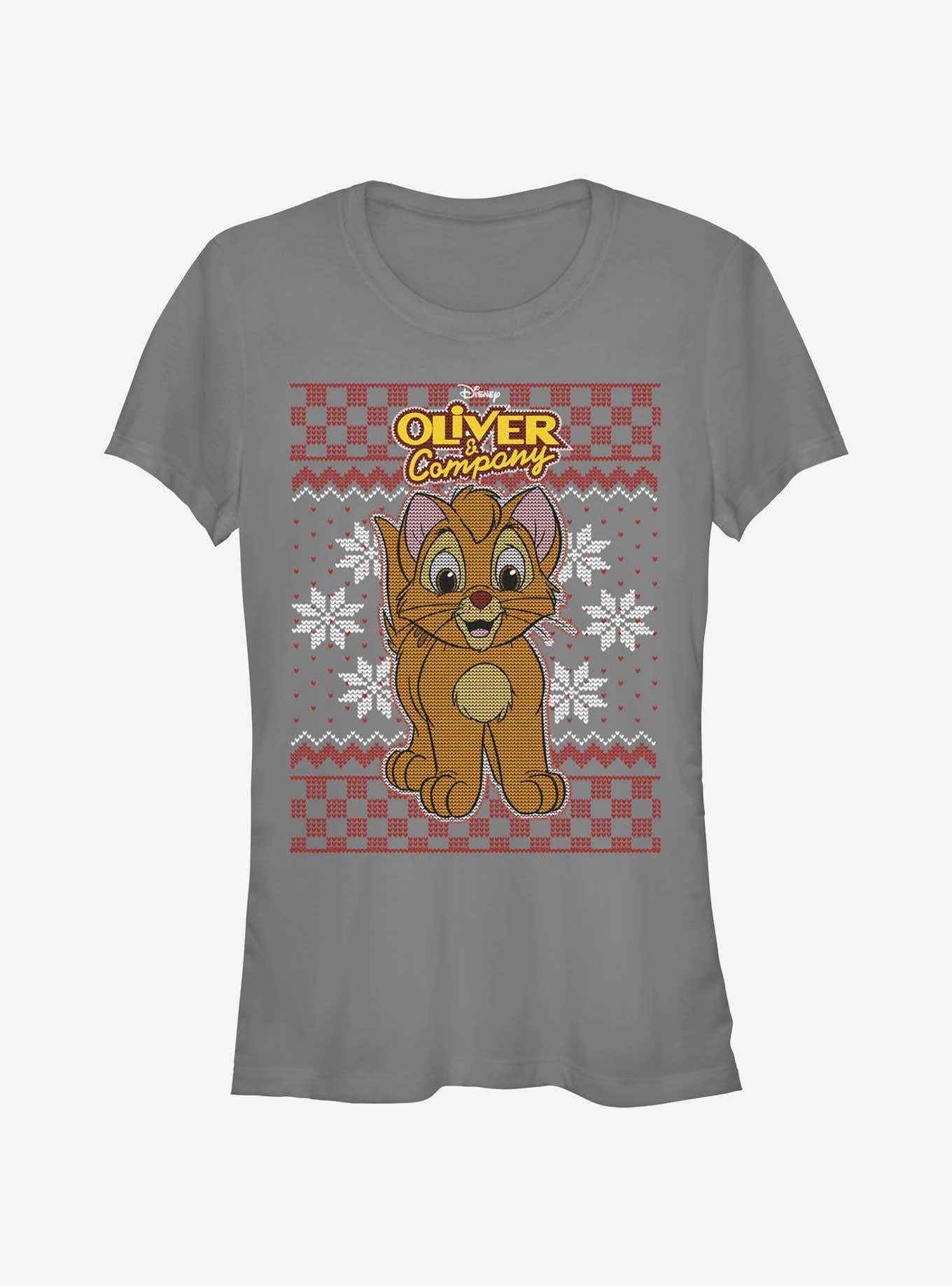Disney Oliver Company Oliver Ugly Christmas Girls TShirt T-Shirt | Holiday Edition | Trending Festive Apparel