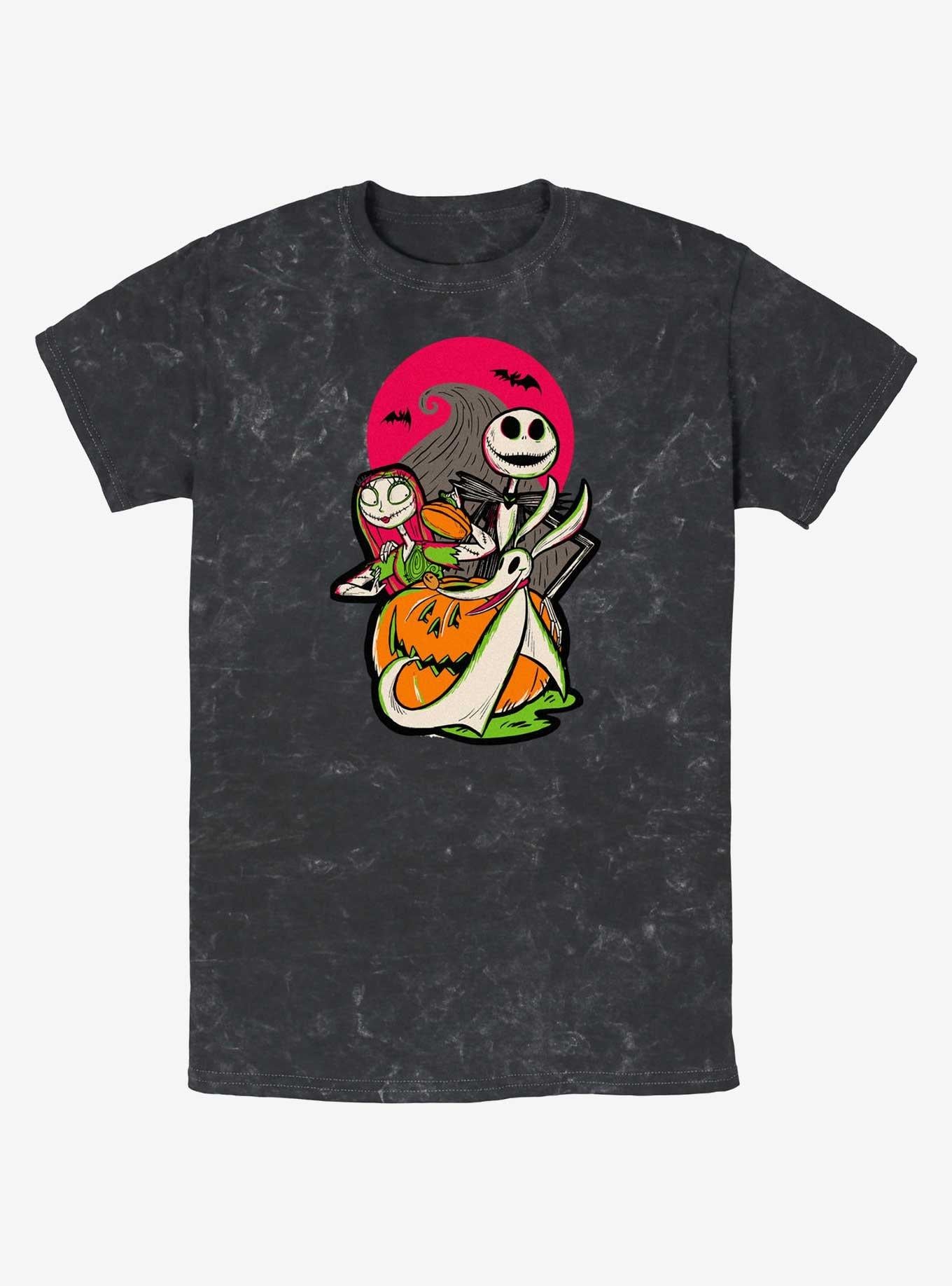 Disney100 Halloween The Nightmare Before Christmas Sally Jack And Zero Mineral Wash TShirt T-Shirt | Fan Favorite Artwork | Perfect Holiday Gift