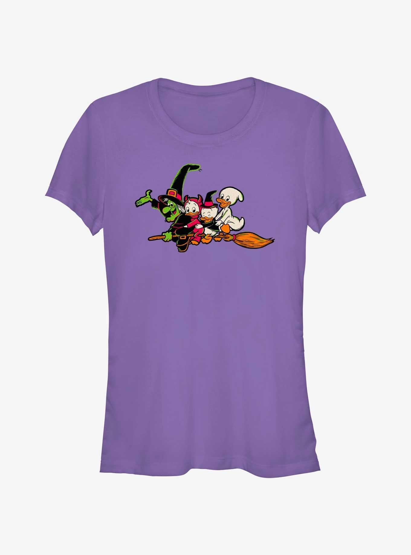 Disney100 Halloween Huey Dewey and Louie Flying Witch's Broom Girls T-Shirt