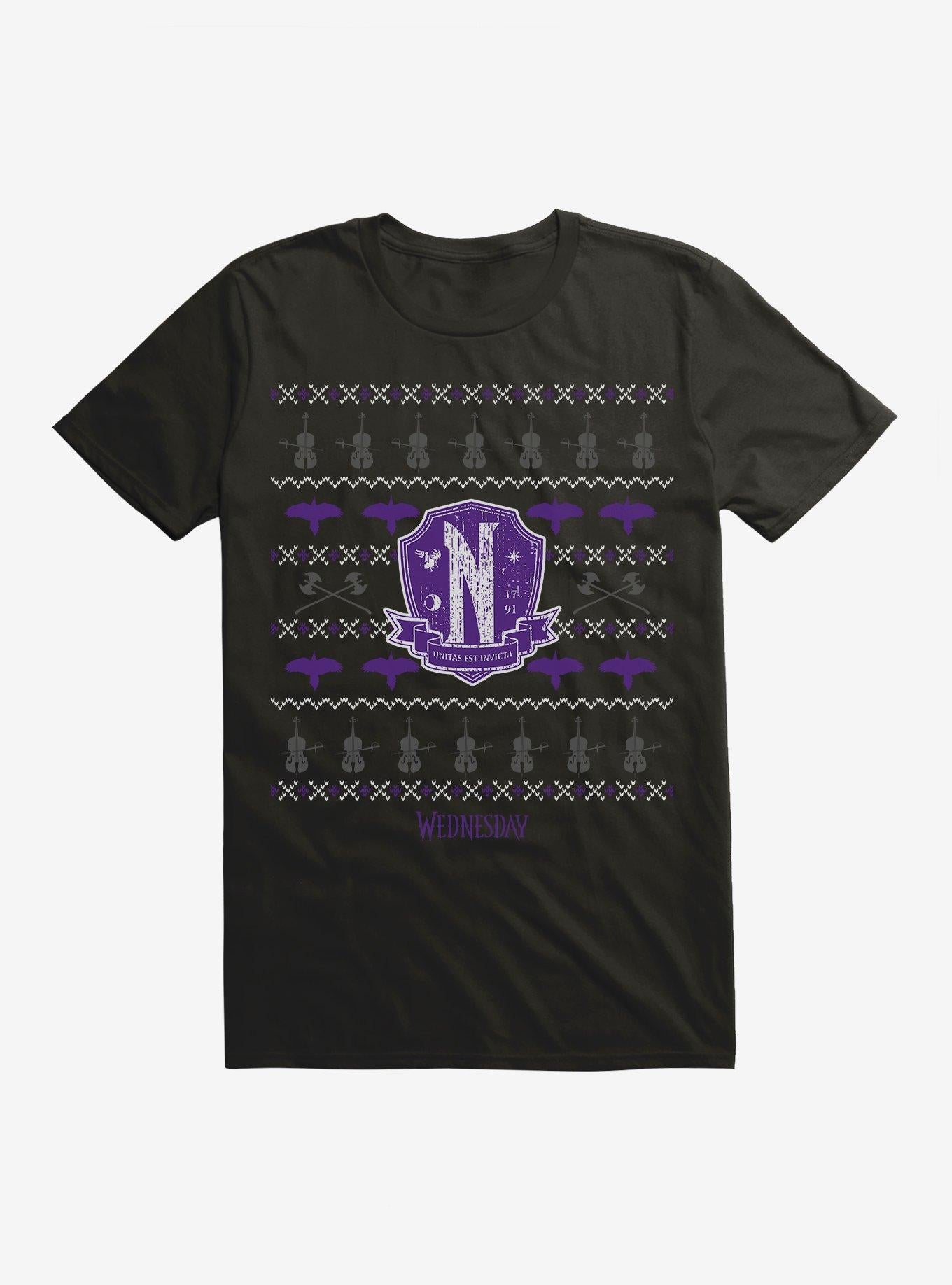 Wednesday Nevermore Christmas Sweater Pattern T-shirt | Trendy Graphic Tee | Casual Unisex T-shirt