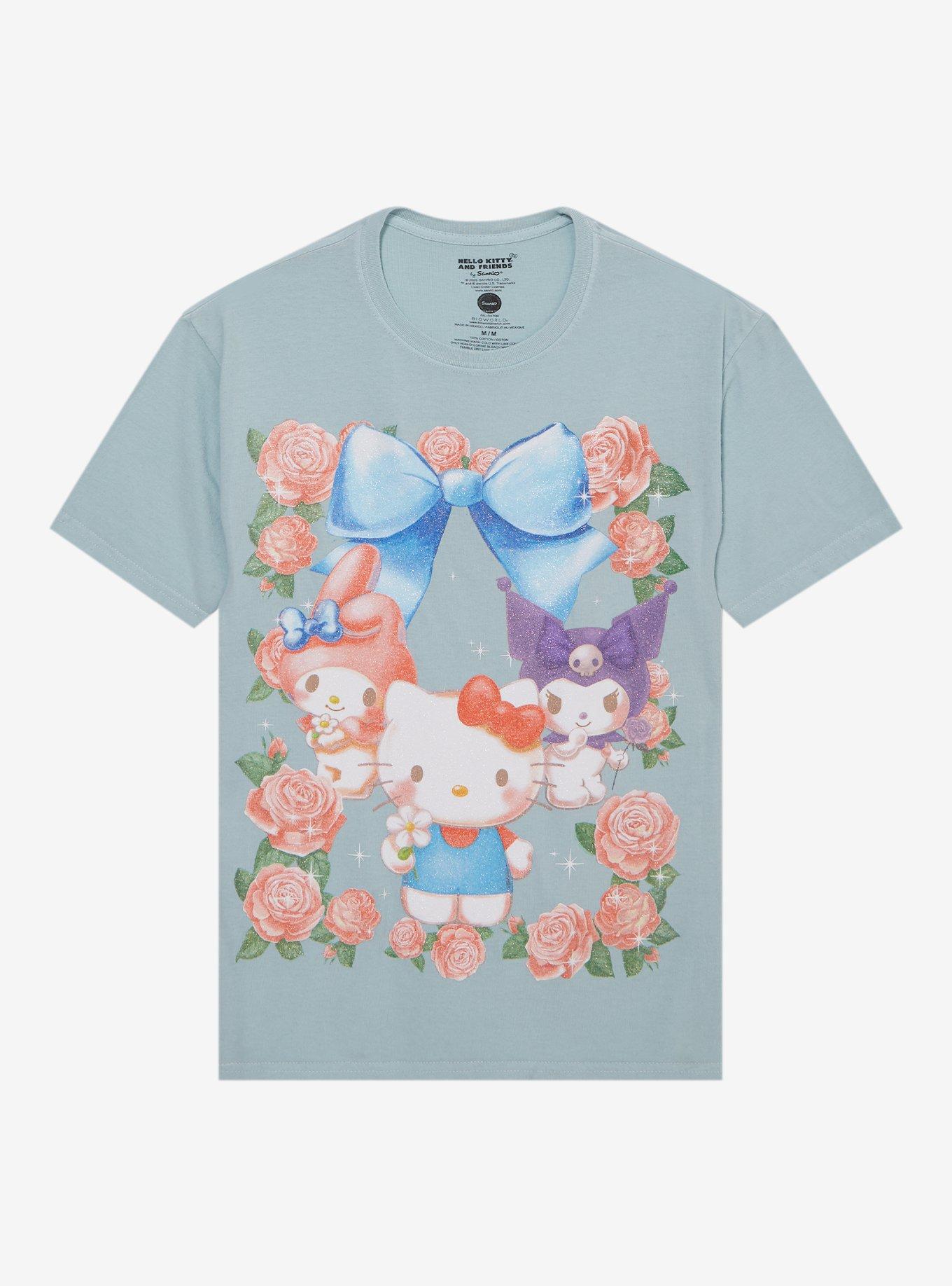 Hello Kitty And Friends Rose Frame Glitter Boyfriend Fit Girls T-Shirt