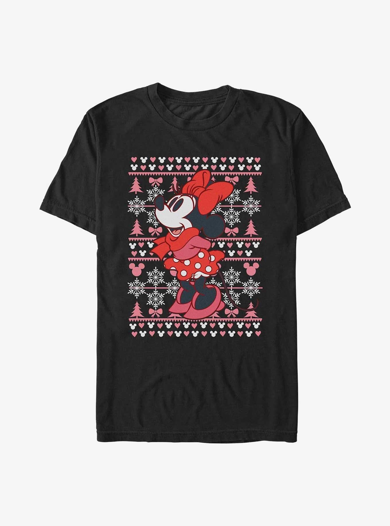Disney Minnie Mouse Ugly Christmas Sweater Pattern T-shirt | Trendy Graphic Tee | Casual Unisex T-shirt