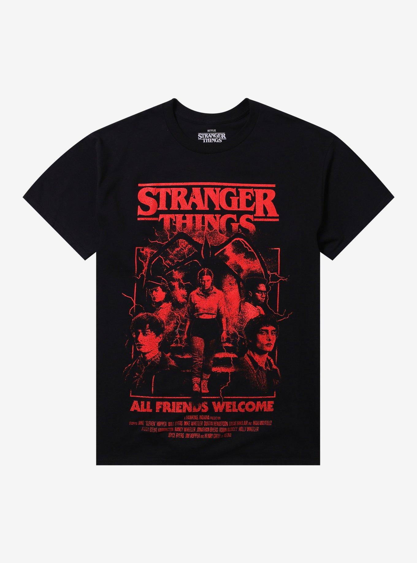 Stranger Things All Friends Welcome Poster TShirt Graphic Tee | Graphic Tee | Unisex Shirt | High-Quality Print