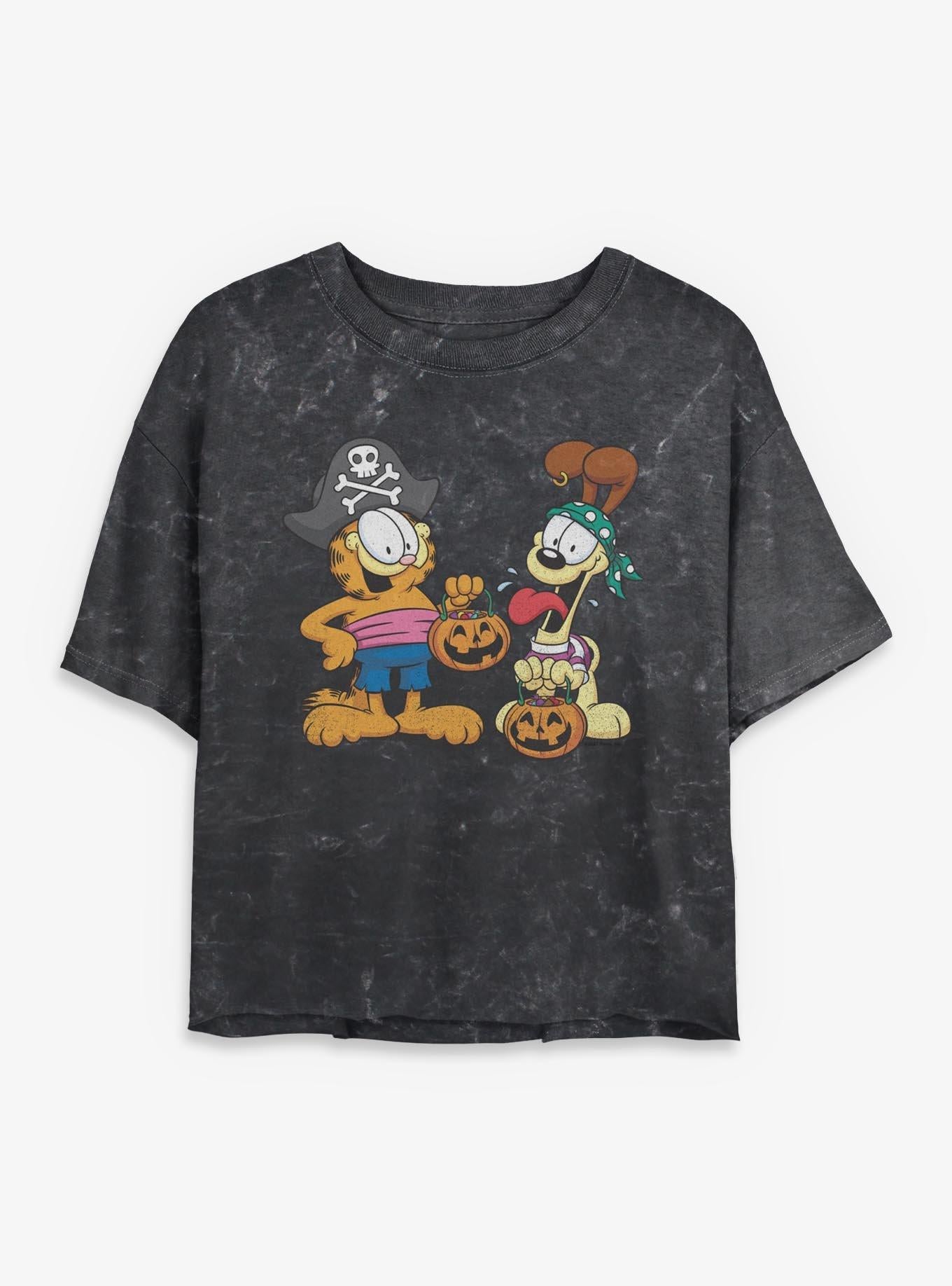 Garfield And Odie Pirate Halloween Costumes Girls Mineral Wash Crop T-Shirt