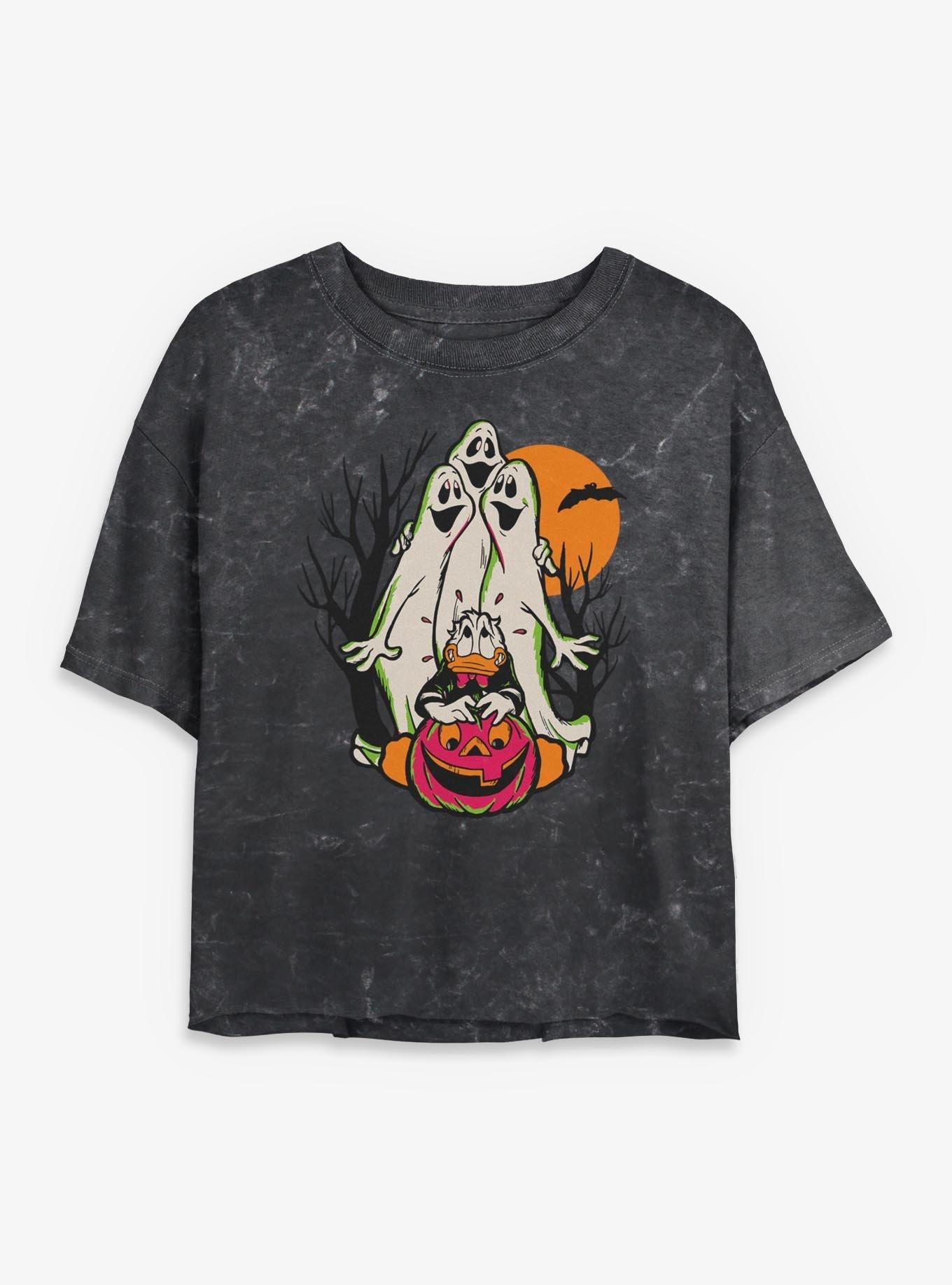Disney Donald Duck Halloween Spooky Ghosts Girls Mineral Wash Crop T-Shirt