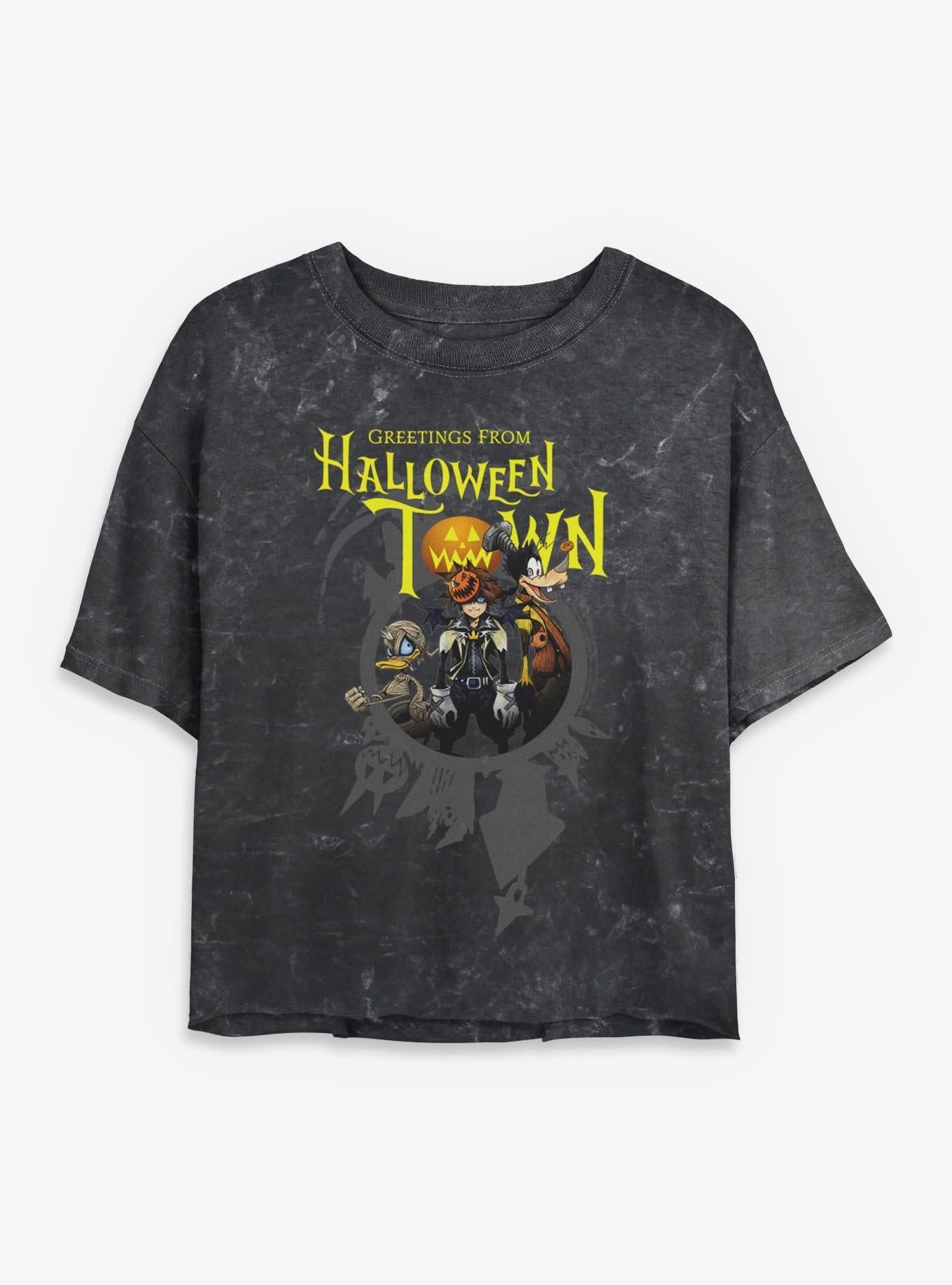 Disney Kingdom Hearts Greetings From Halloween Town Girls Mineral Wash Crop T-Shirt