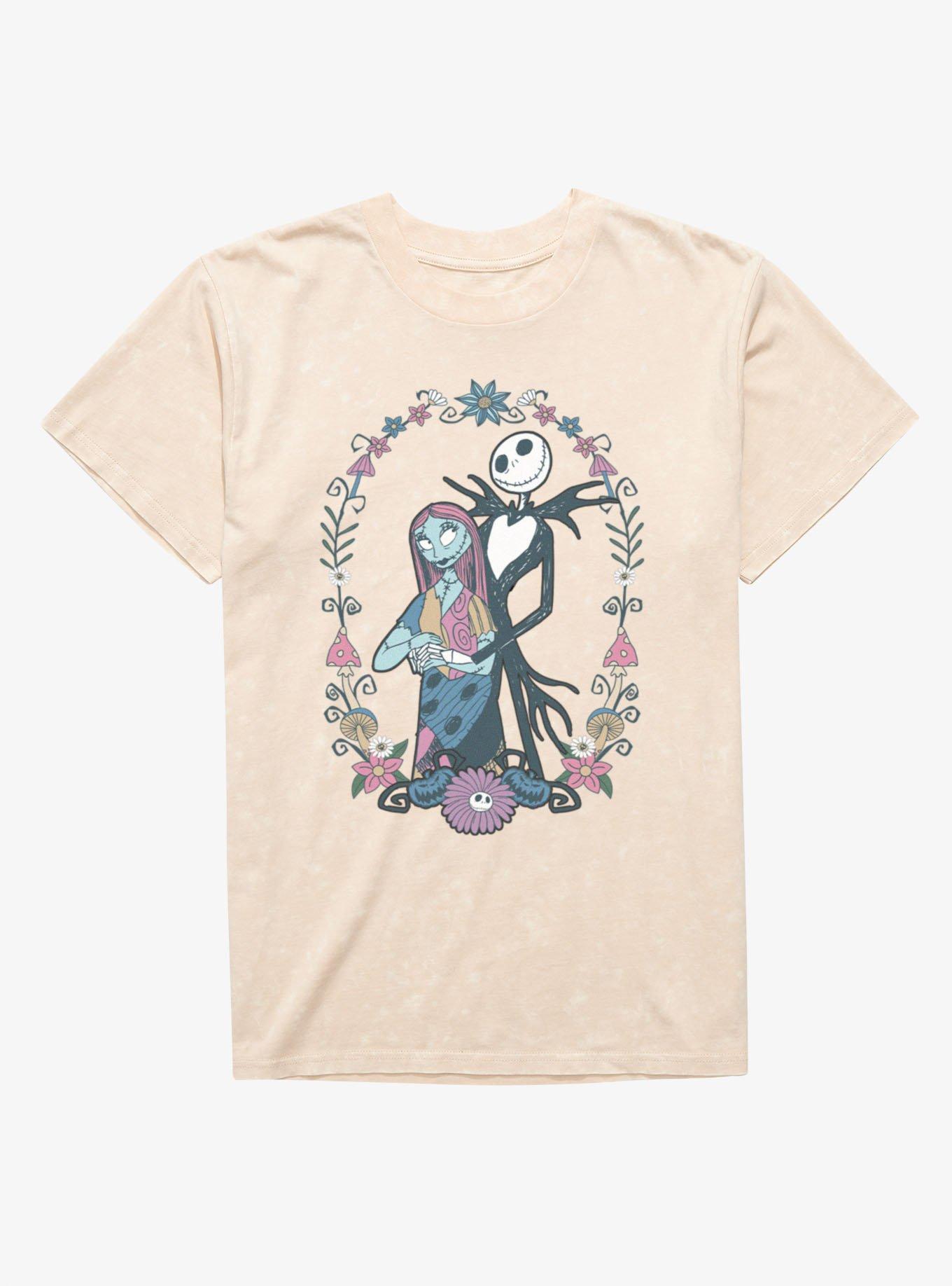 Disney The Nightmare Before Christmas Jack and Sally Flowers Mineral Wash TShirt Hot Topic Exclusive T-Shirt | High-Quality Print | Perfect Holiday Gift