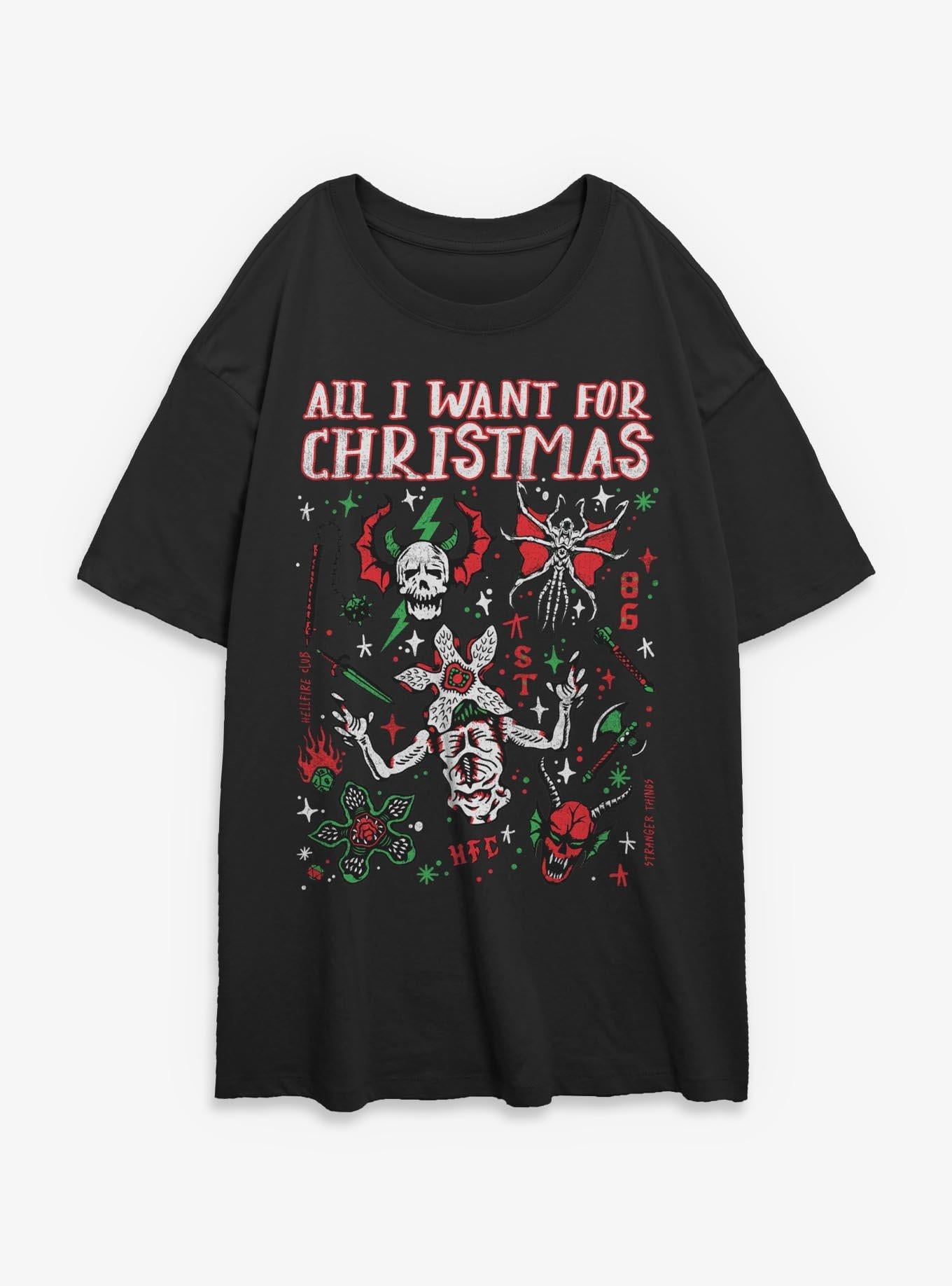 Stranger Things Christmas Flash Sheet Girls Oversized TShirt T-Shirt | Seasonal Must-Have | Perfect Holiday Gift