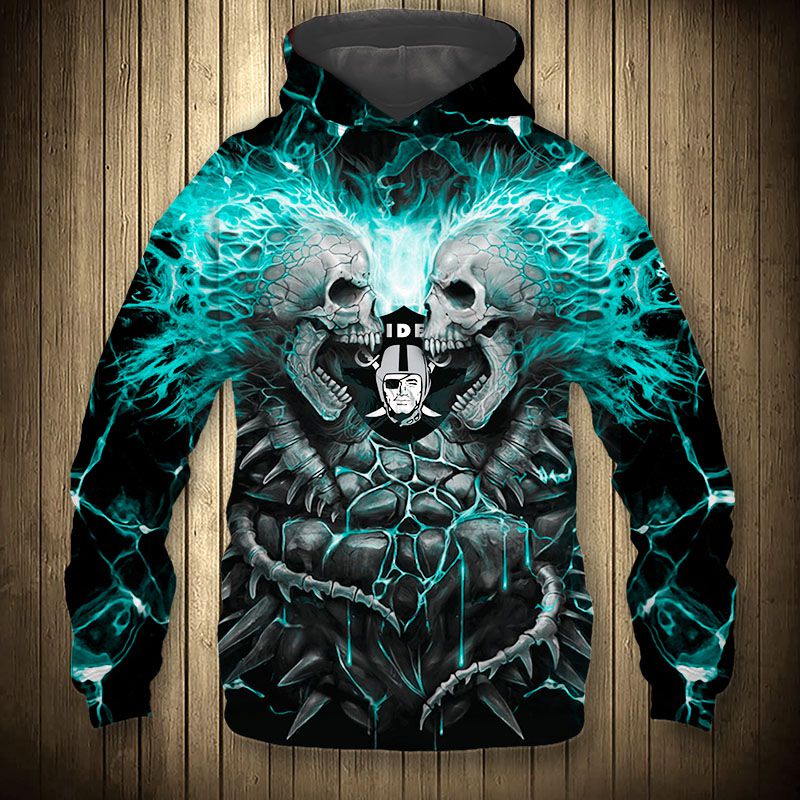 3D Nfl Printed Electric Las Vegas Raiders Skull Halloween Hoodie