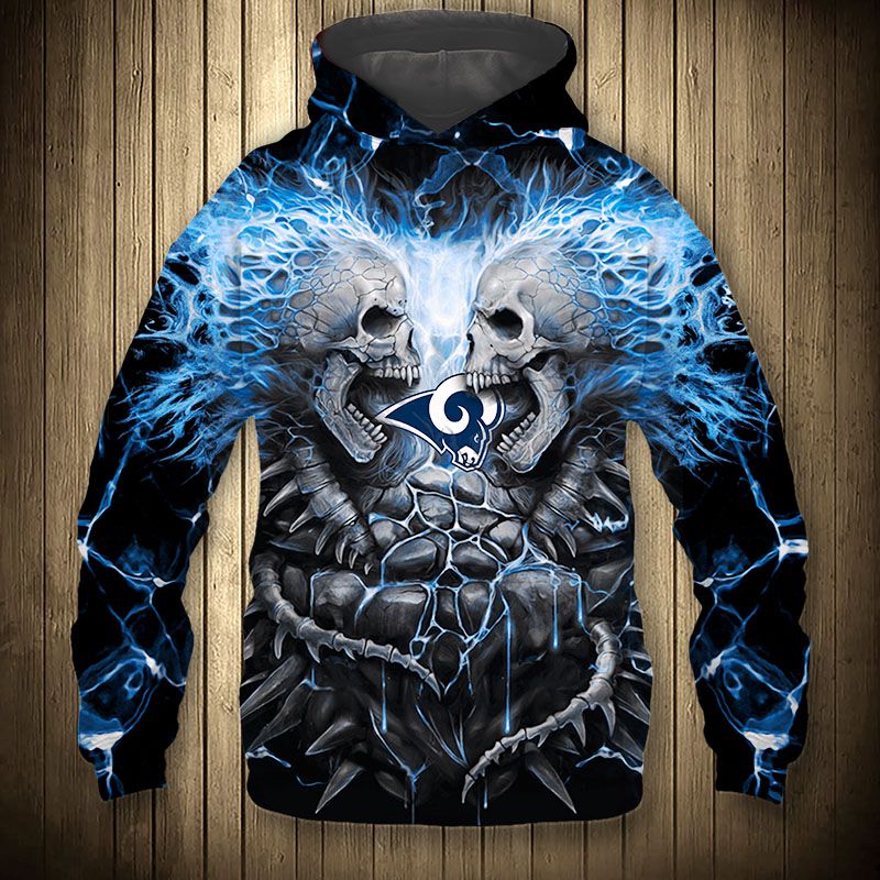 3D Nfl Printed Electric Los Angeles Rams Skull Halloween Hoodie