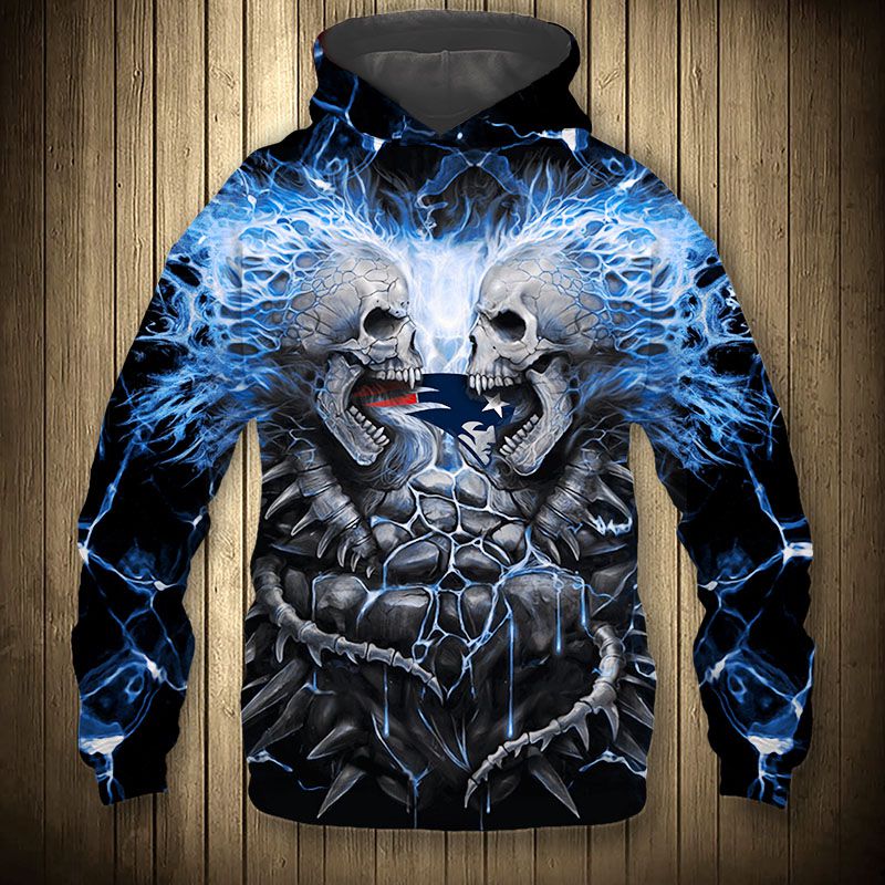 3D Nfl Printed Electric New England Patriots Skull Hoodies Halloween Hoodie