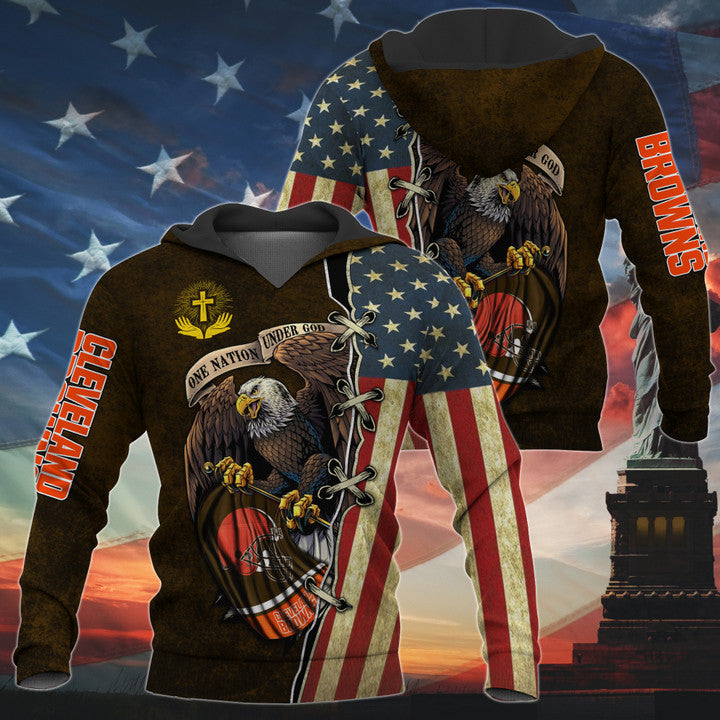 3D Nfl Printed One Nation Under God Cleveland Browns Hoodie Full Zip Hoodies