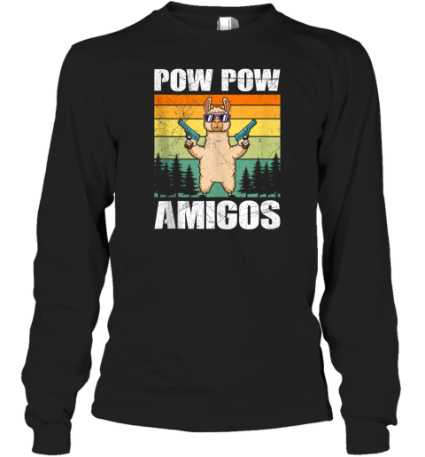 Alpaca Pow Pow Amigos Retro Lama Funny Alpacas Long Sleeve T Shirt