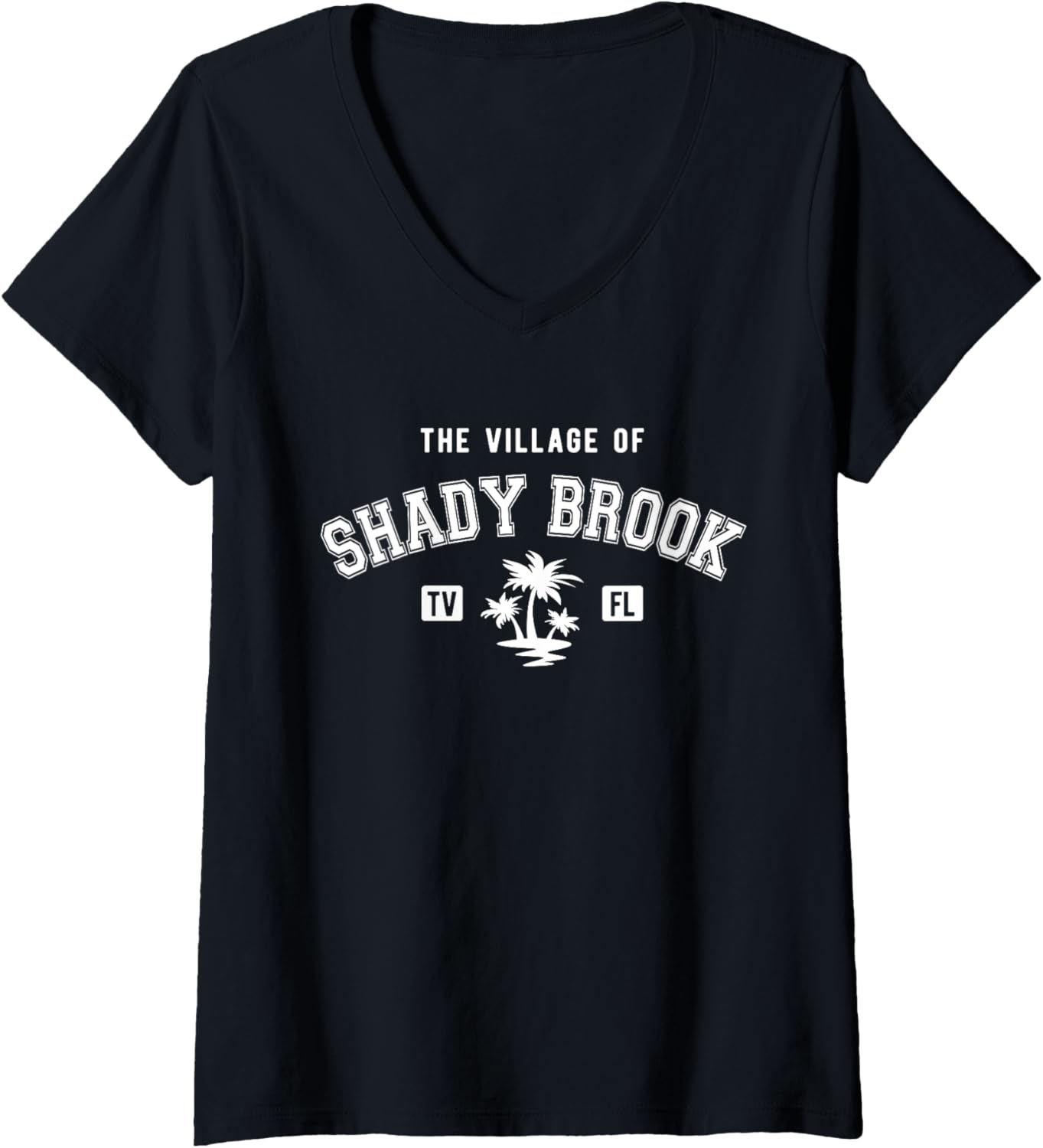 Womens The Village Of Shady Brook Classic Style Palm Trees Design V Neck