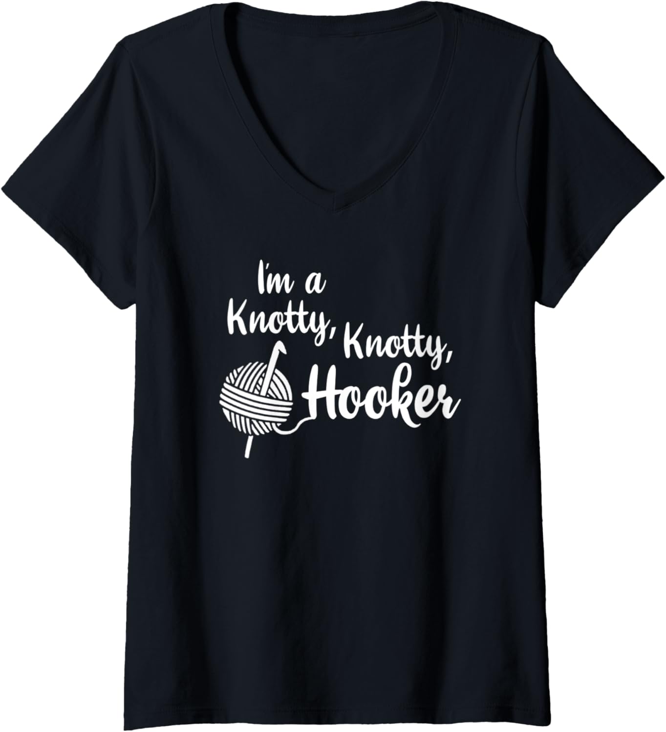 Womens Crochet Knotty Hooker Crocheting Yarn Gift V-Neck