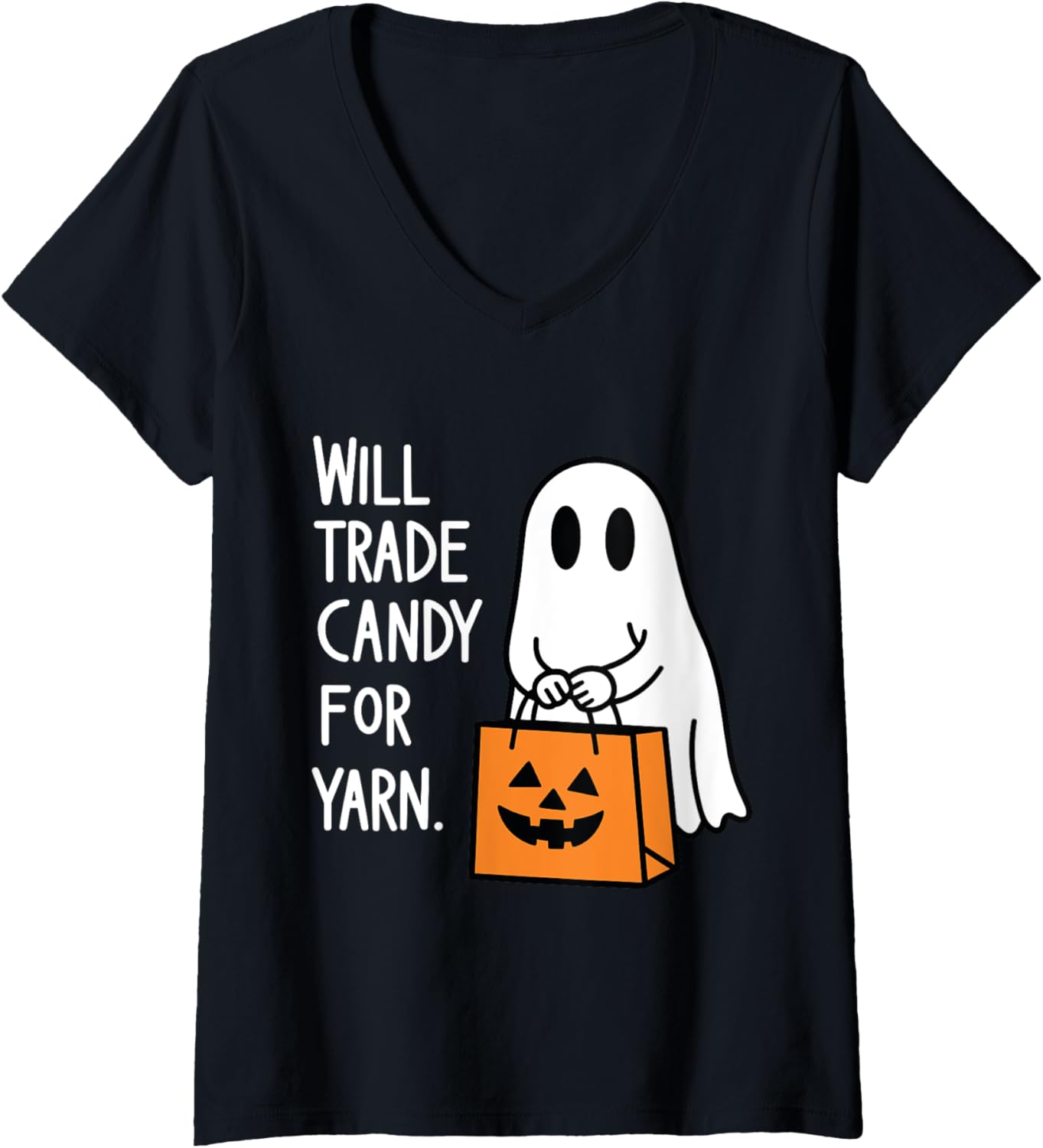 Womens Will trade candy for yarn ghost halloween V-Neck