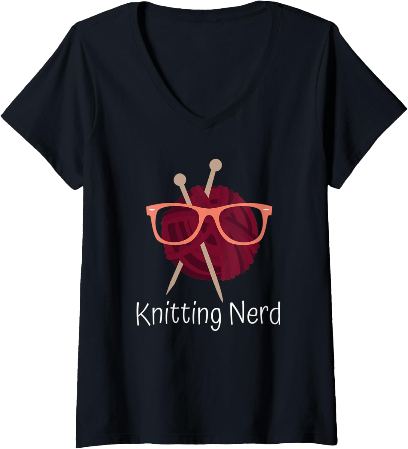 Womens Knitting Nerd Funny Grandma Mom Crocheting Yarn Lover V-Neck