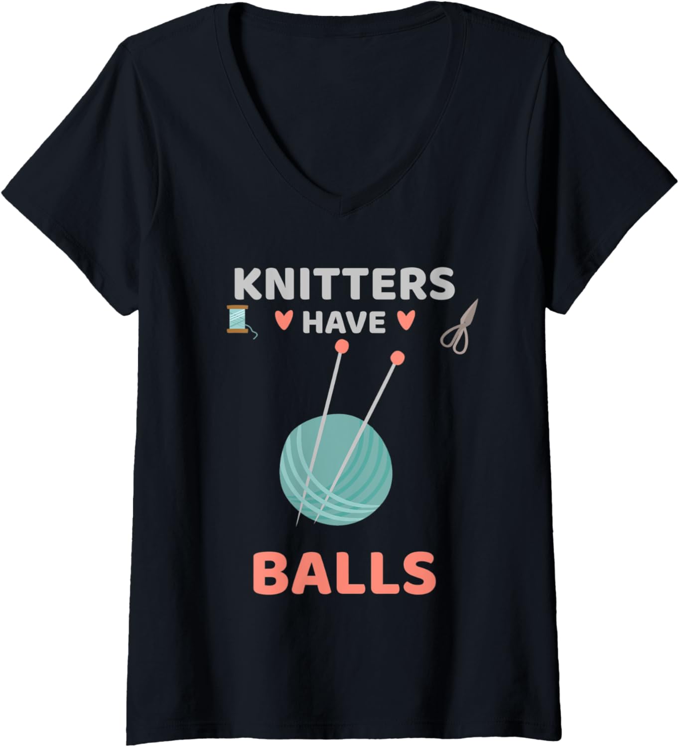 Womens Knitters Have Balls Funny Knitting Lover Yarn V-Neck