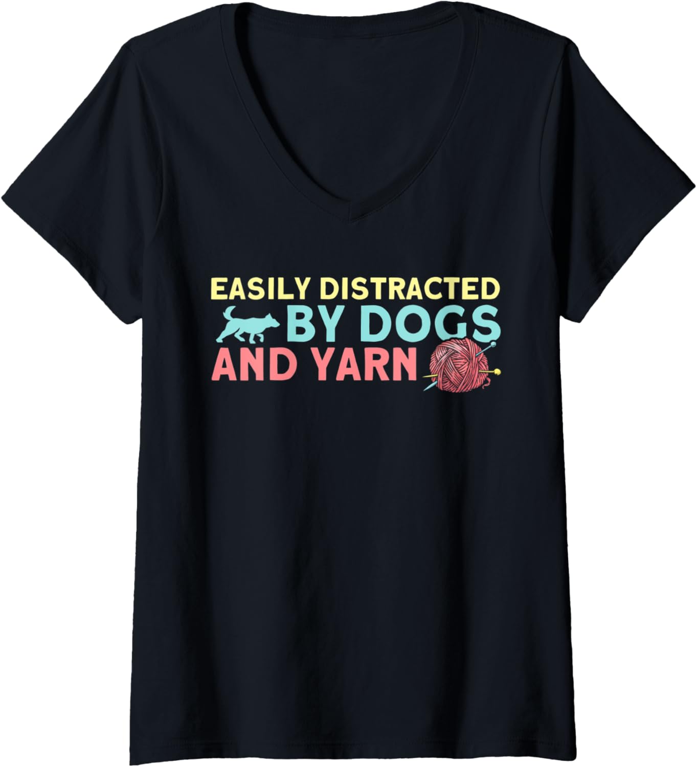 Womens Knitting Knitter Dogs And Yarn V-Neck