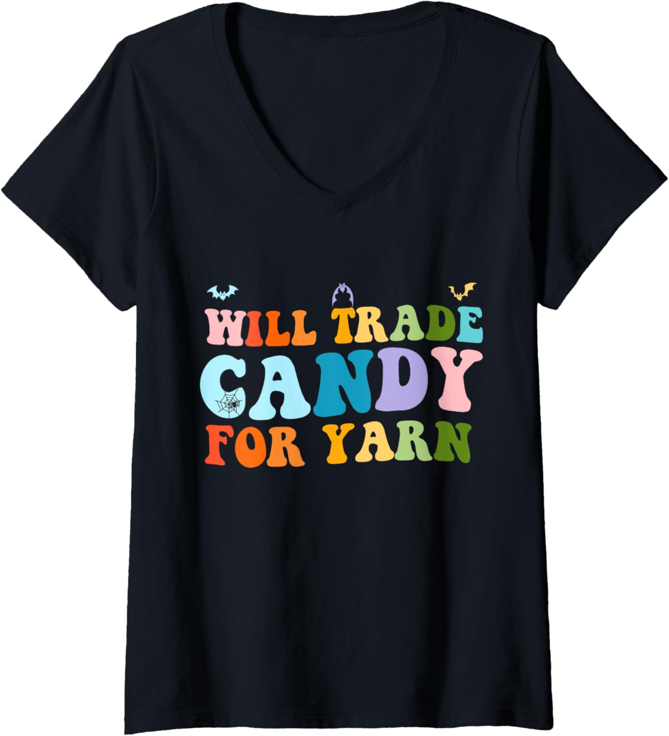 Womens Will Trade Candy For Yarn Funny Halloween Funny Groovy V-Neck