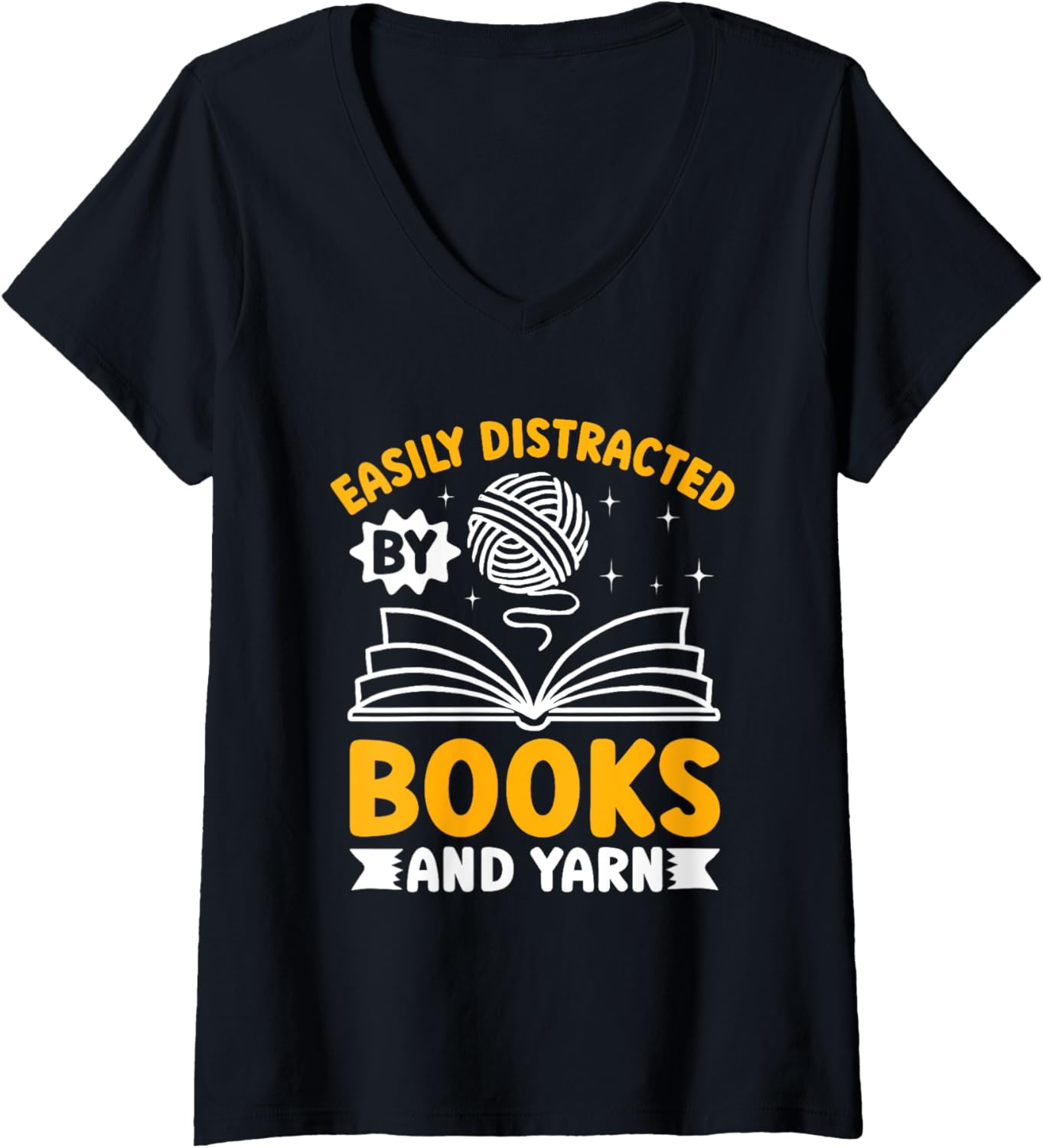 Womens Easily Distracted by Books and Yarn V-Neck