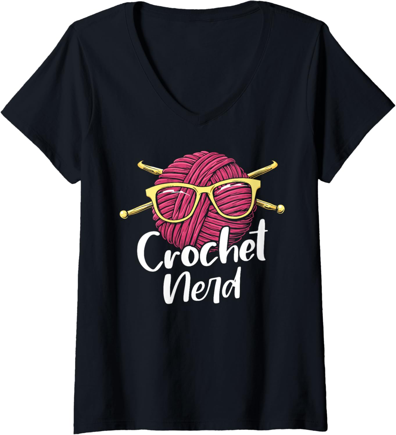 Womens Crochet nerd funny crocheting yarn with sunglasses V-Neck