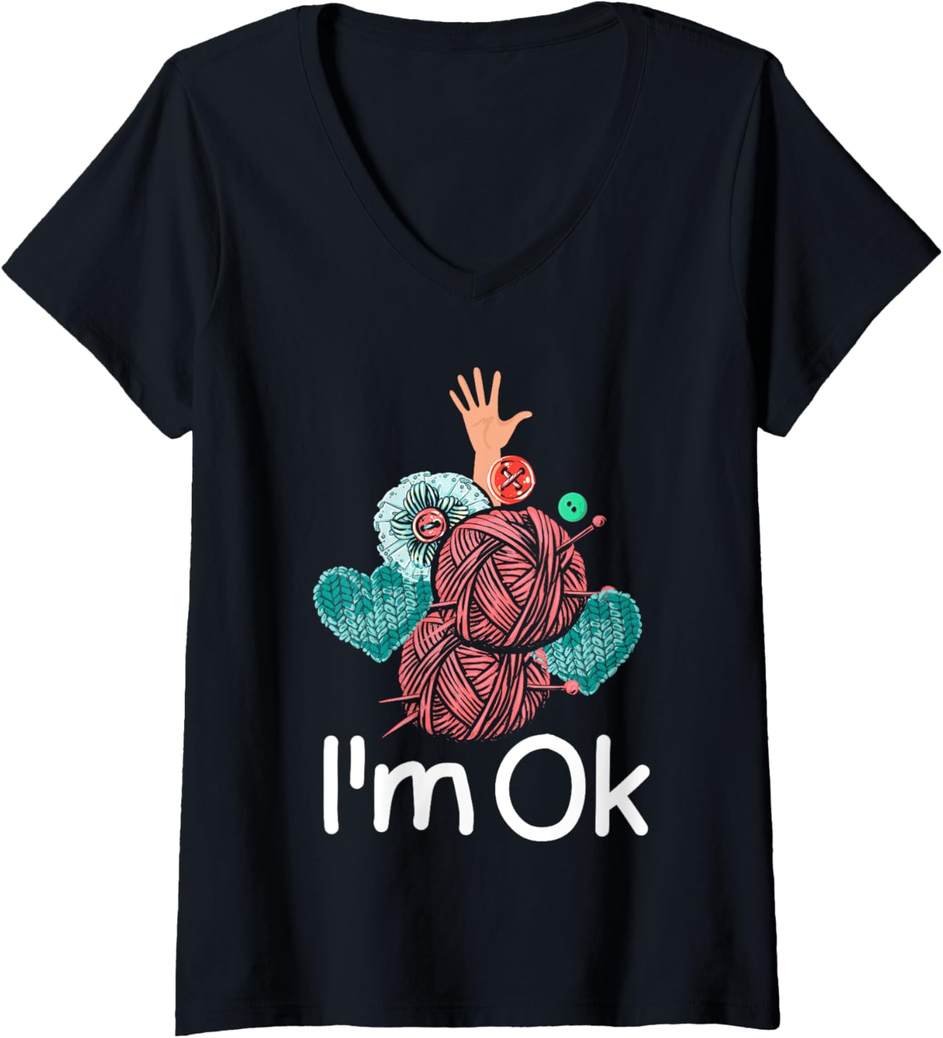 Crocheting Knitting Yarn Lover I'm Ok V-Neck