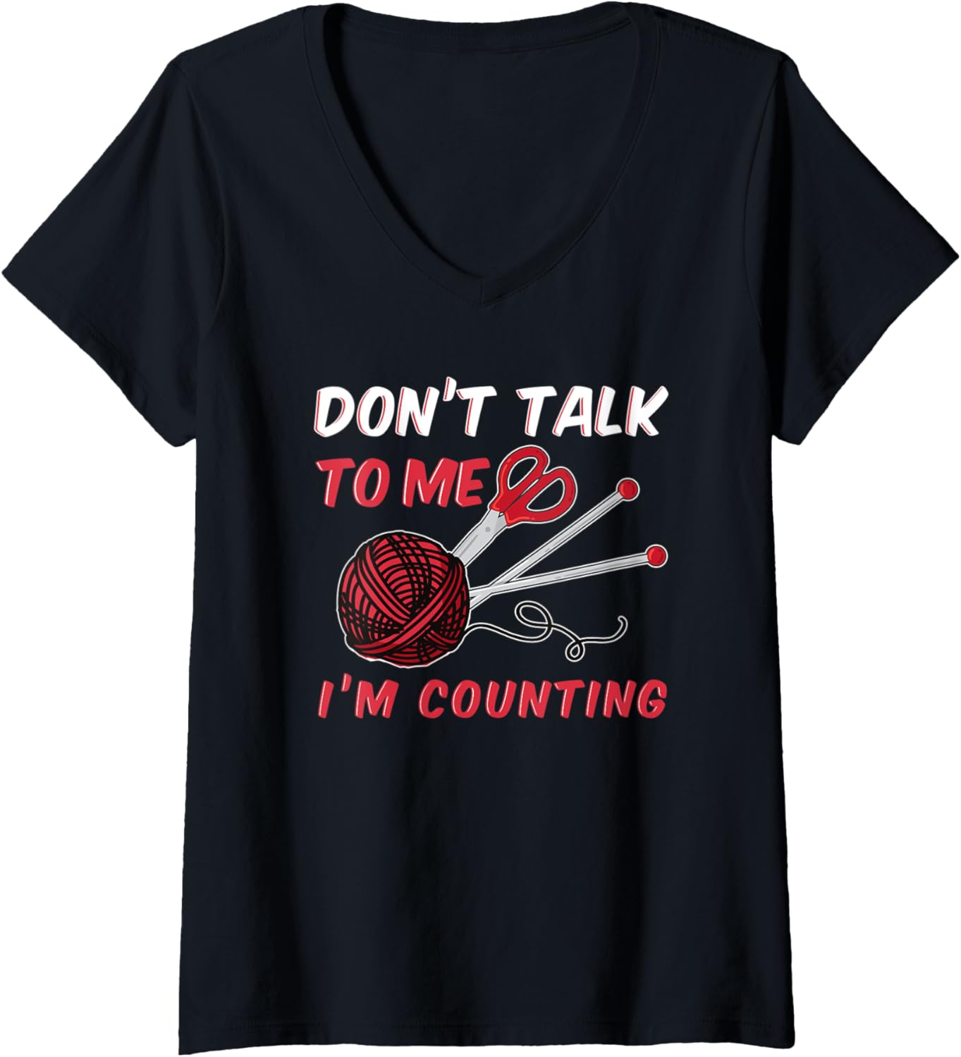 Womens Funny Knit & Crochet Yarn Design V-Neck