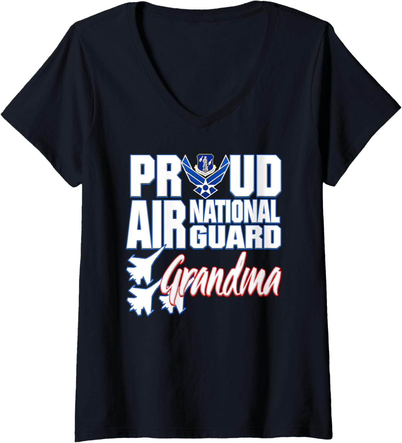 Womens Proud Air National Guard Grandma Usa Grandparents Day Women V Neck