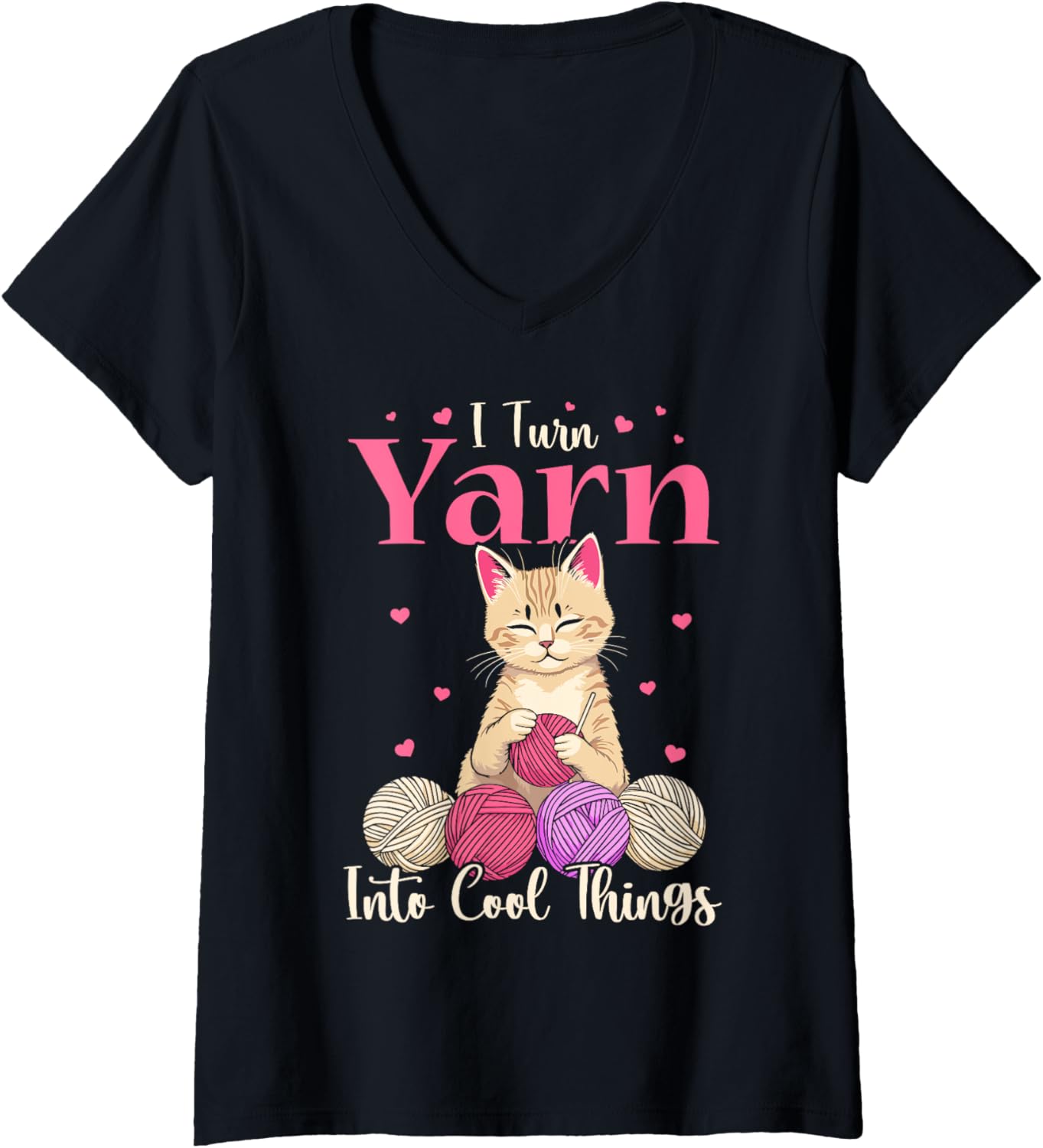 Womens I turn yarn into cool things cat Crocheting cat crochet yarn V-Neck