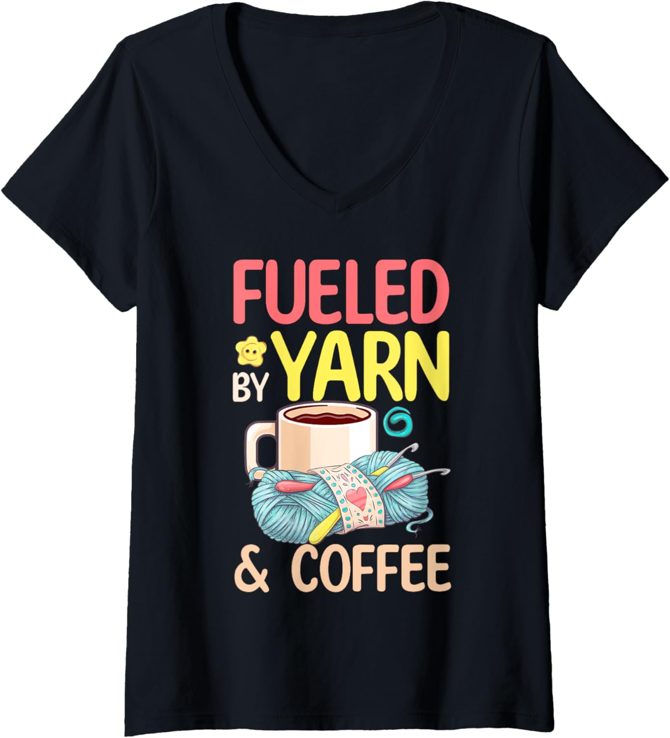 Womens Fueled by Yarn and Coffee - Yarn Lover V-Neck
