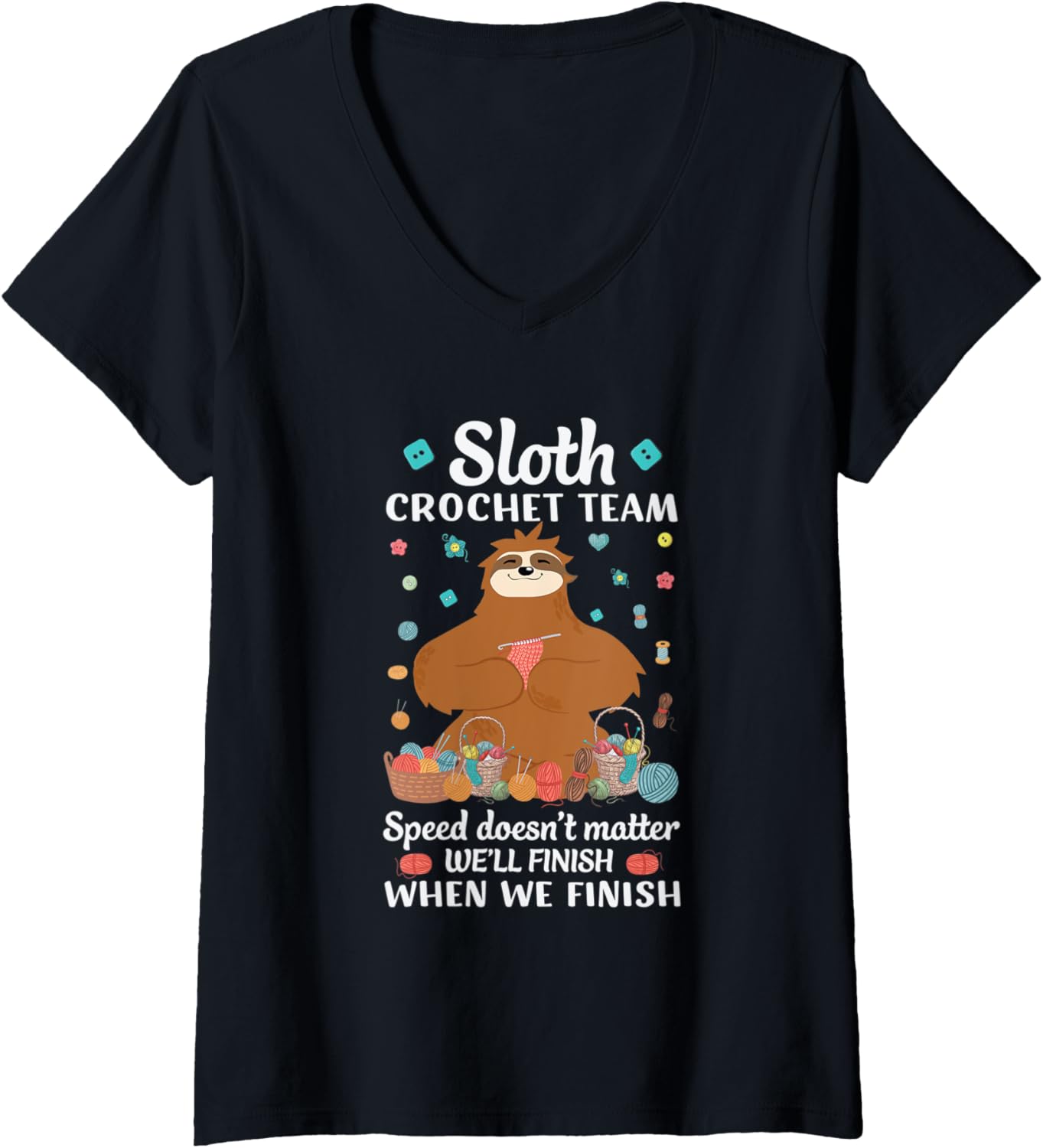 Womens Funny sloth lazy crafter cross stitch yarn women needle V-Neck