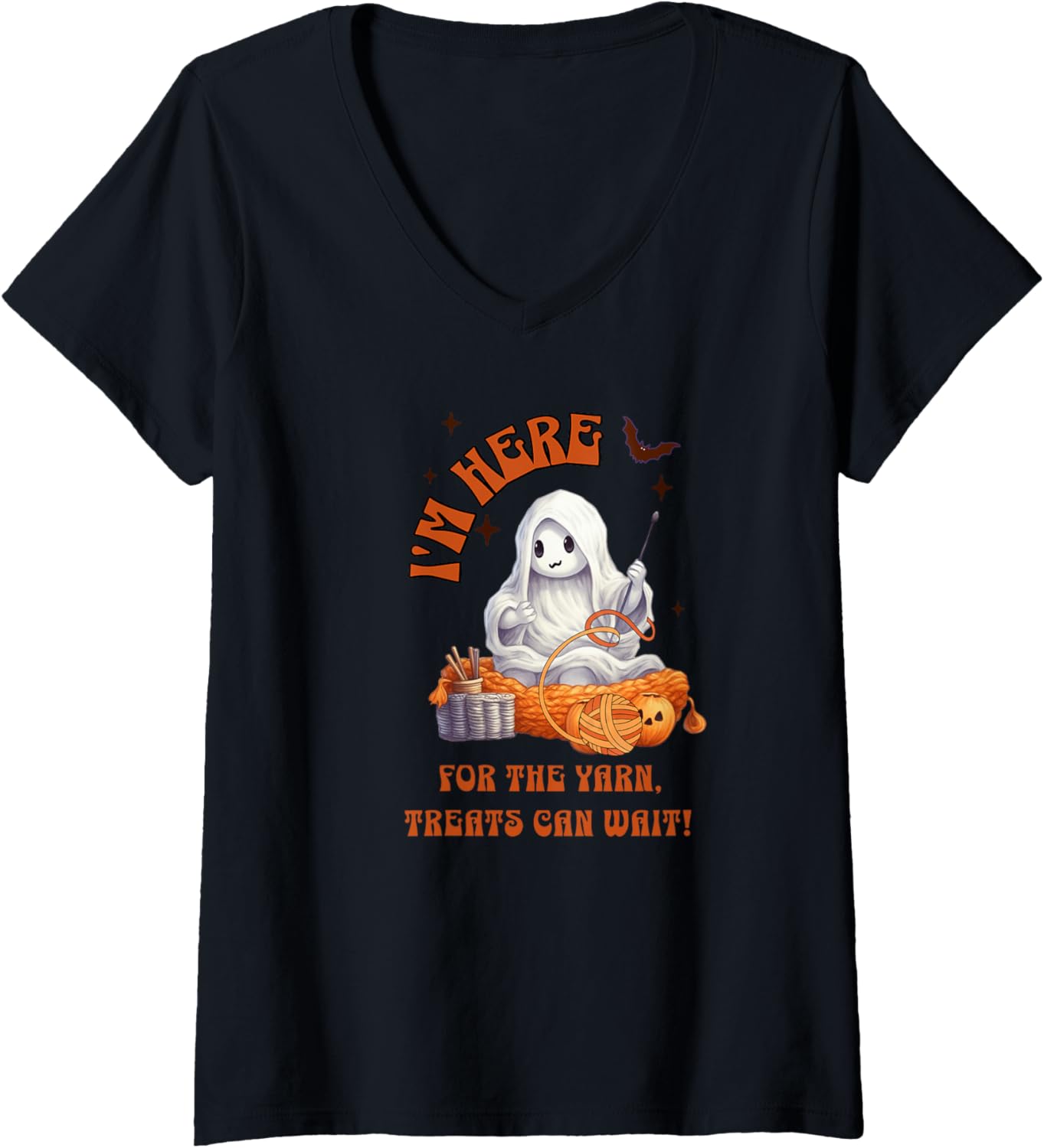 Halloween Yarn Crochet Spooky Cute Ghost Here for the Yarn V-Neck