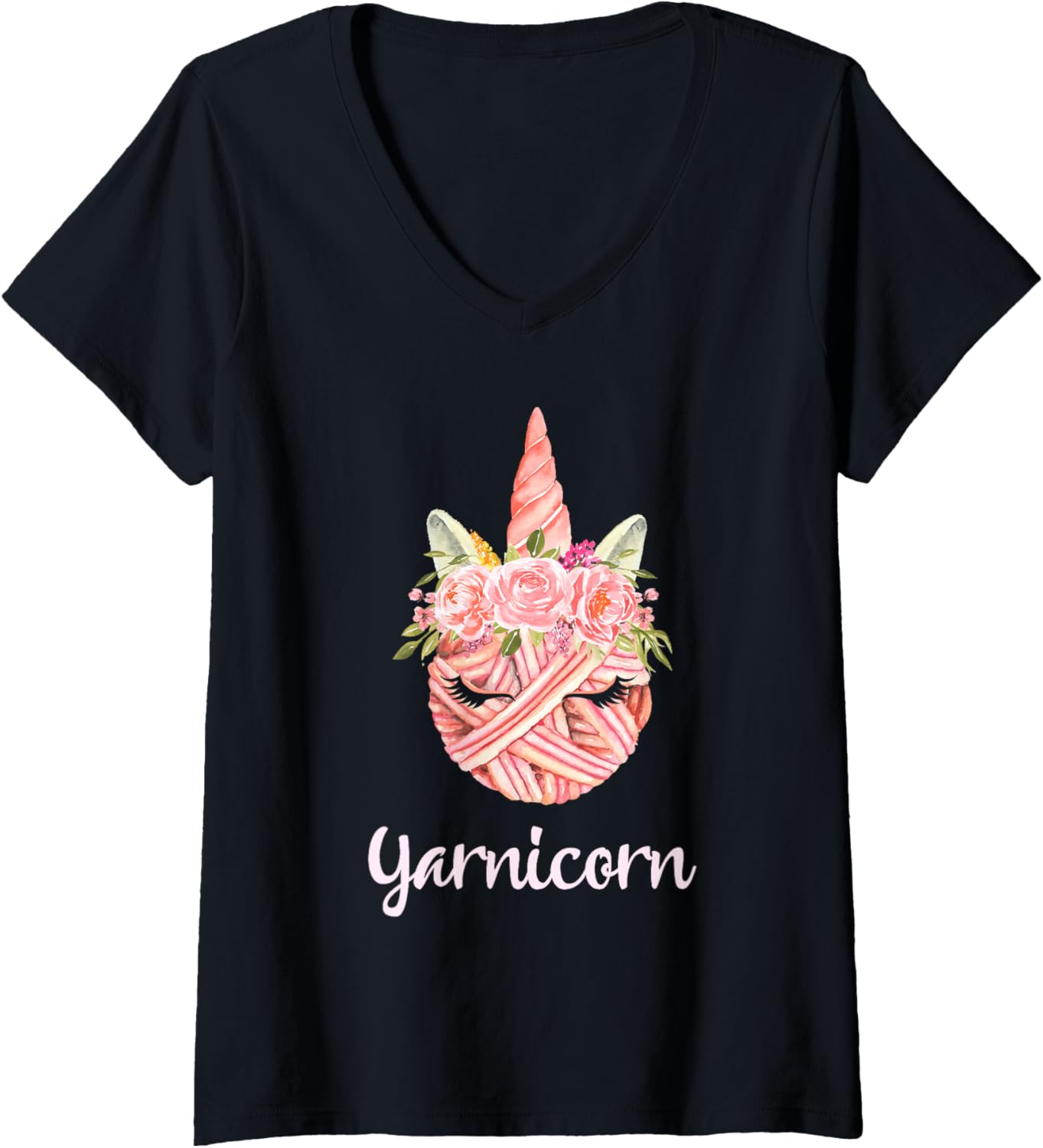 Womens Funny Crochet Unicorn Yarn Art Pictures Yarn Horn V-Neck