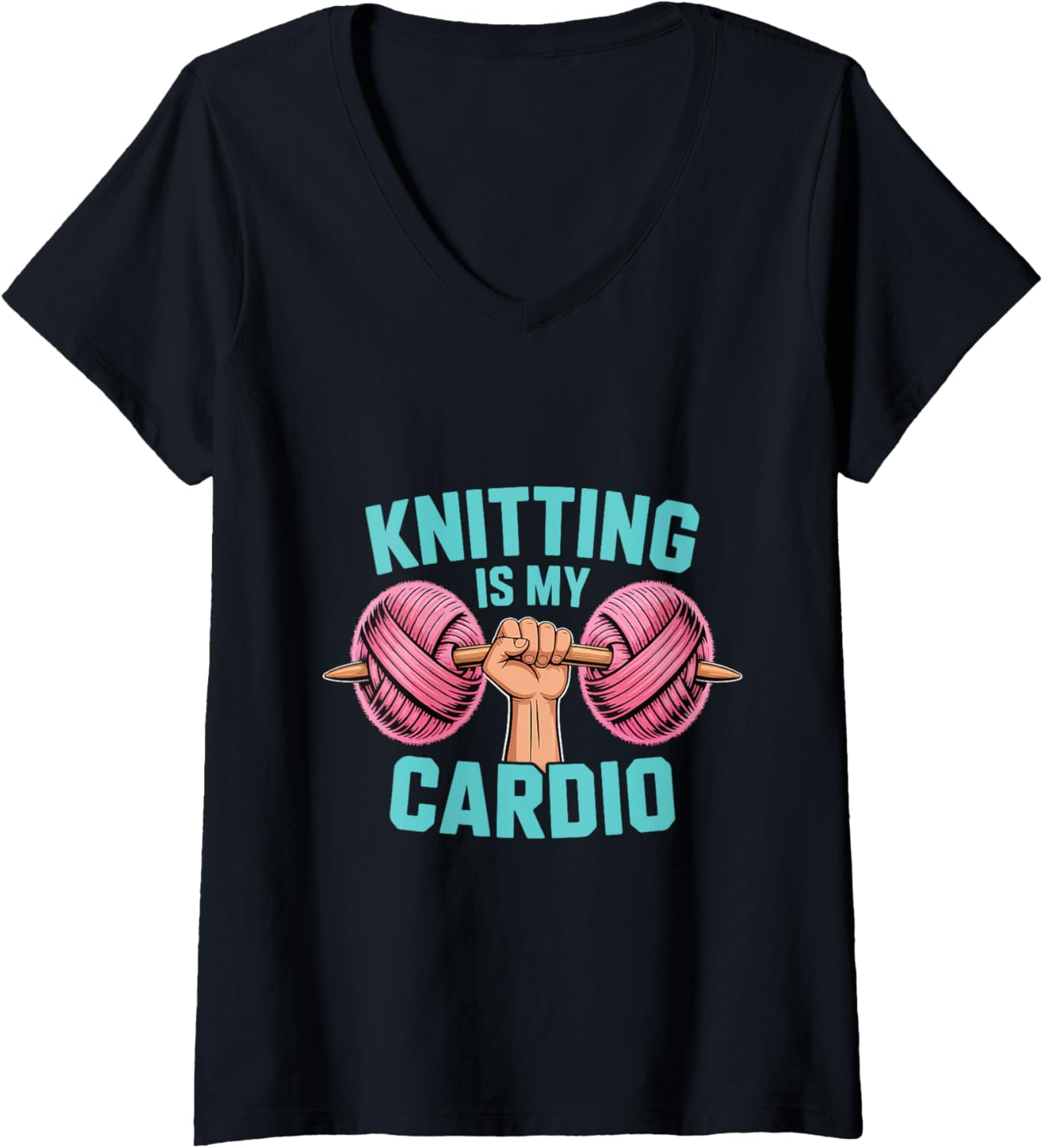 Womens Knitting Is My Cardio Amusing Hobby Crafters Yarn Knit Life V-Neck