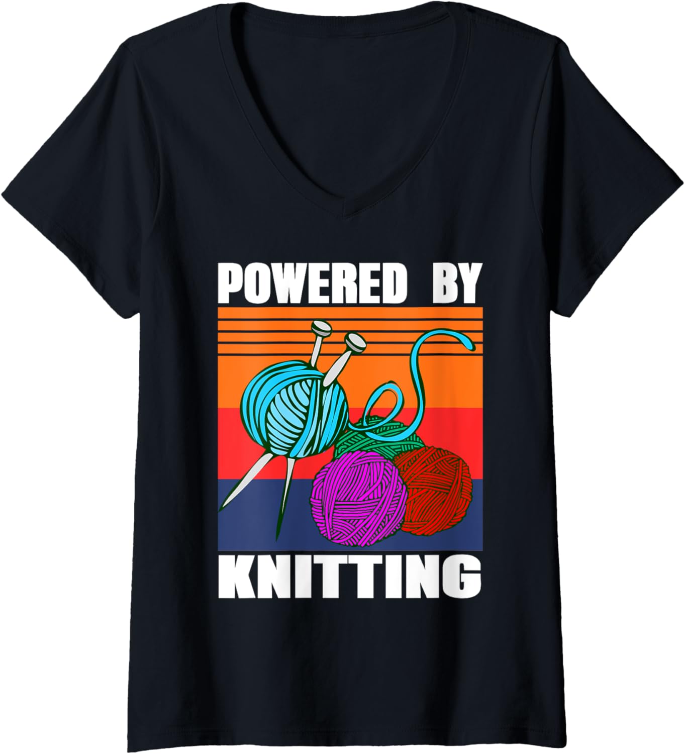 Womens Powered by Knitting Retro Yarn Pride Look V-Neck