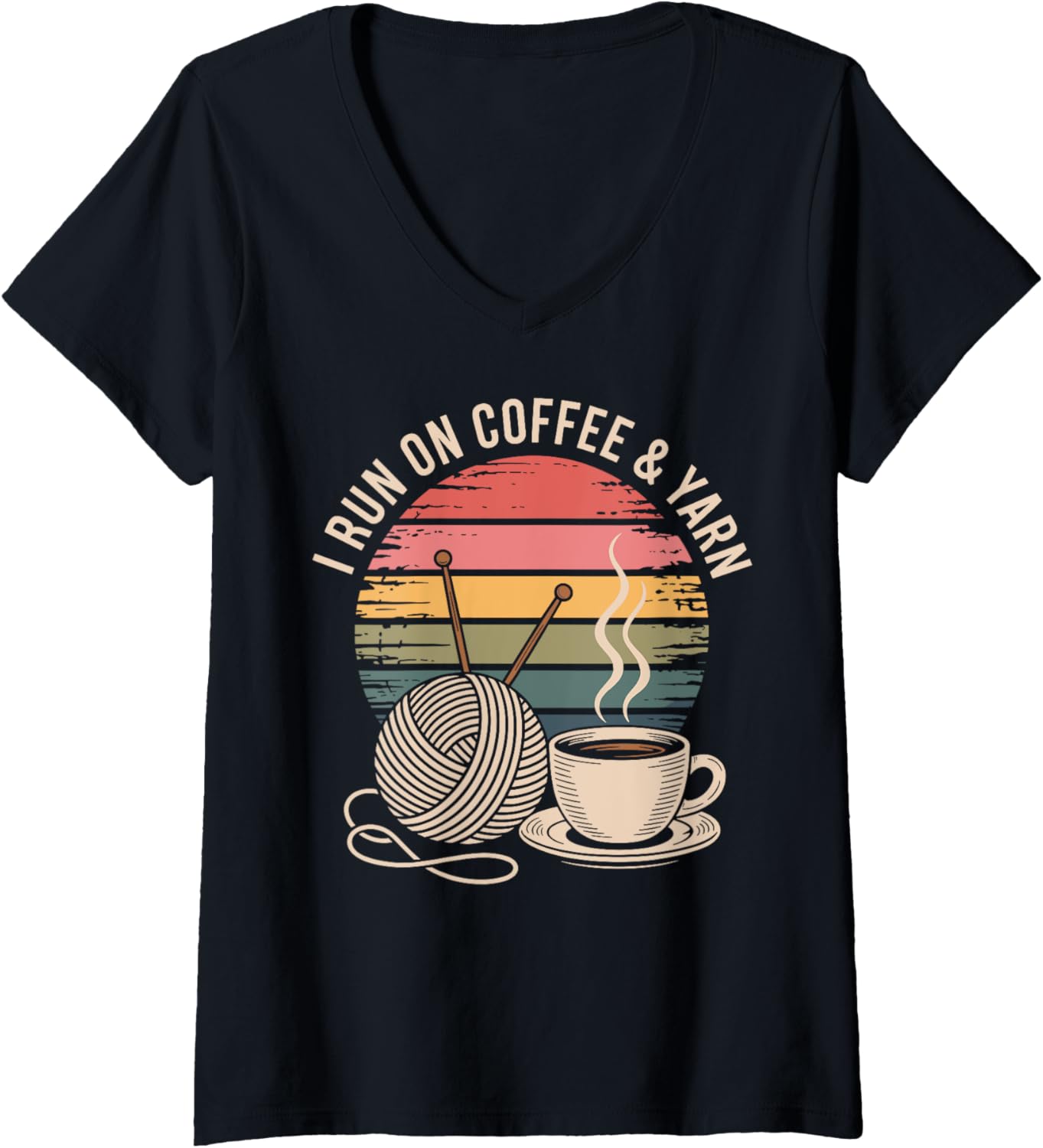 Womens I Run On Coffee And Yarn Funny Knitting V-Neck