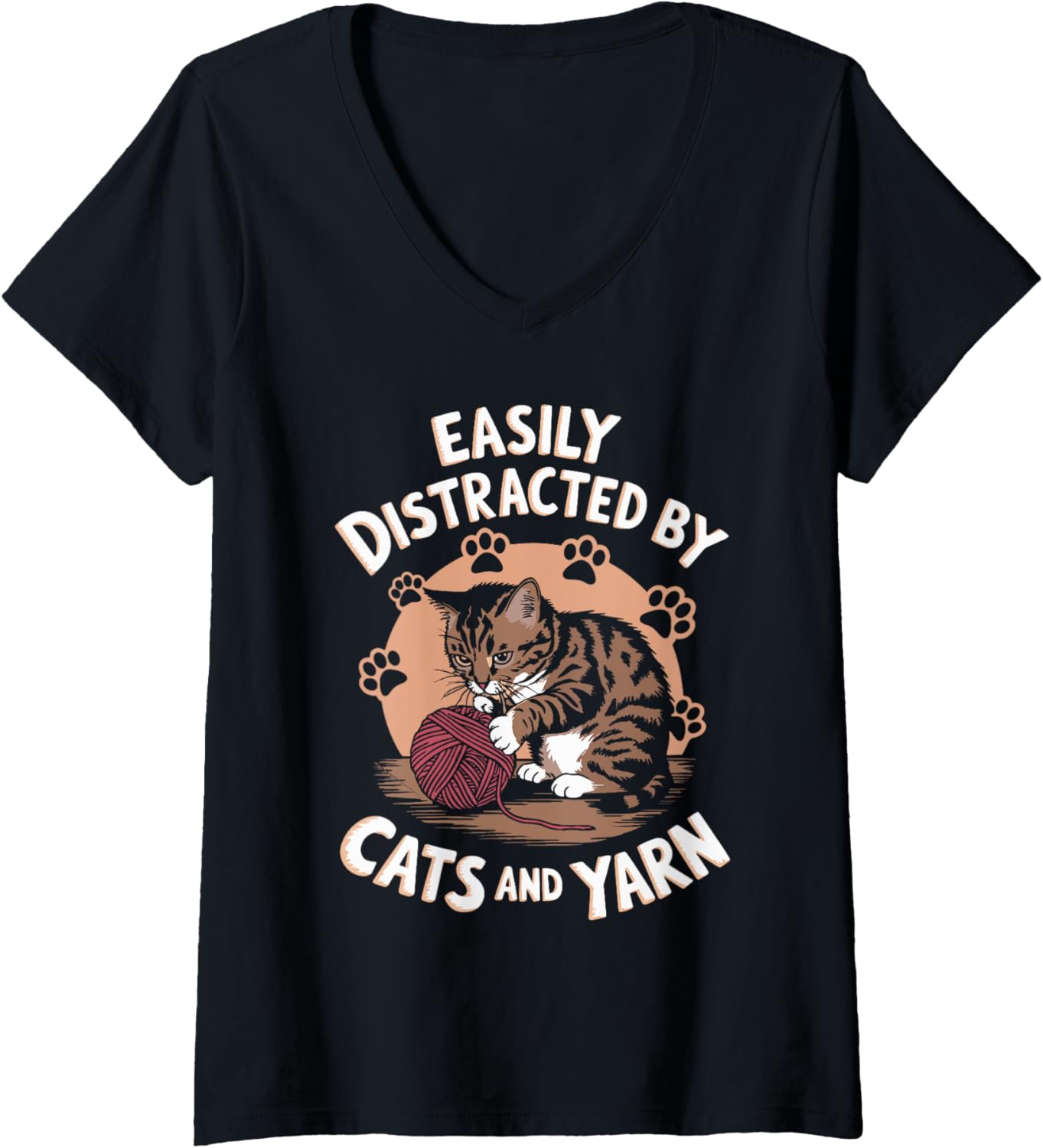Womens Crocheting Cats And Yarn for Seamstress Feline Owners V-Neck